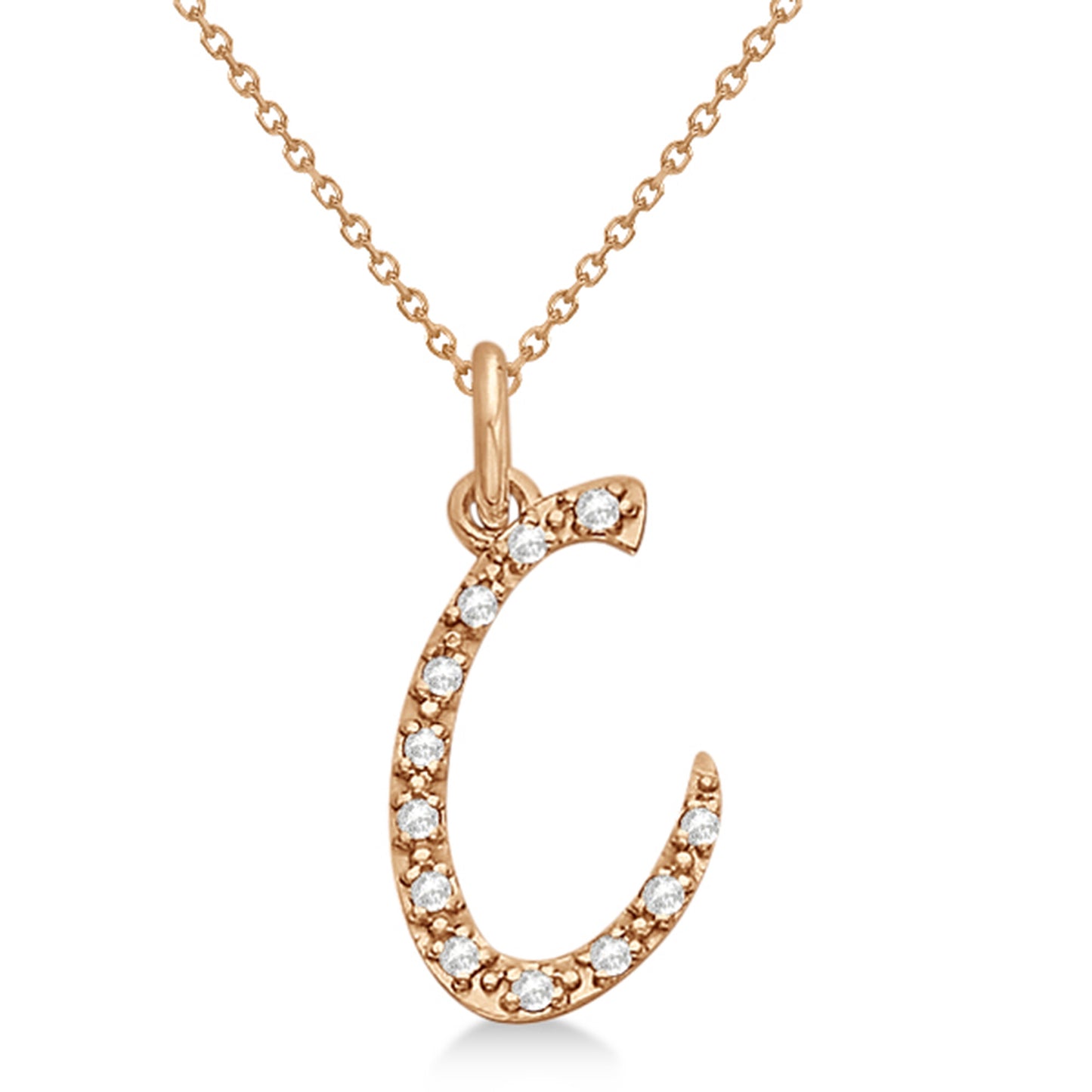 Lab Grown Diamond Initial Letter C Pendant, Rose Gold finish, Sterling Silver - GEMHUB & CO.