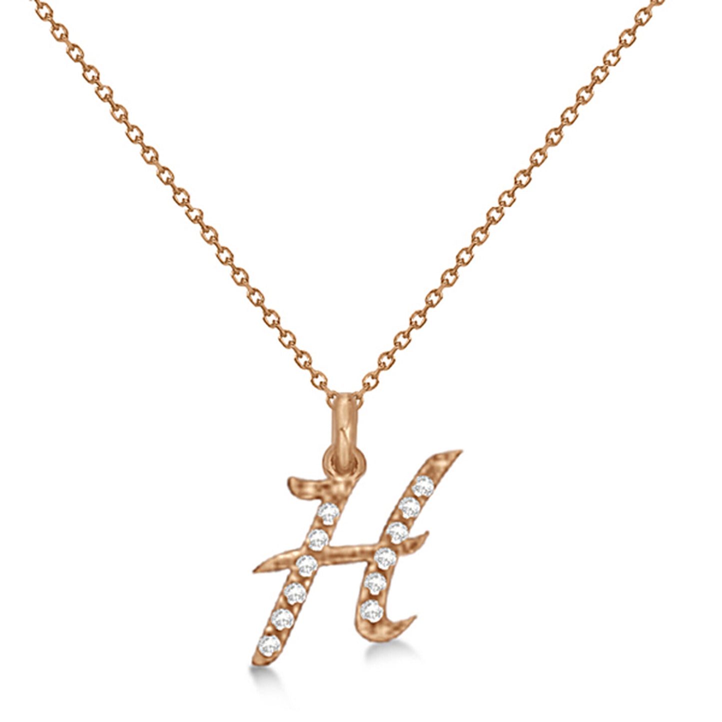 Lab Grown Diamond Initial Letter H Pendant, Rose Gold - Detail View