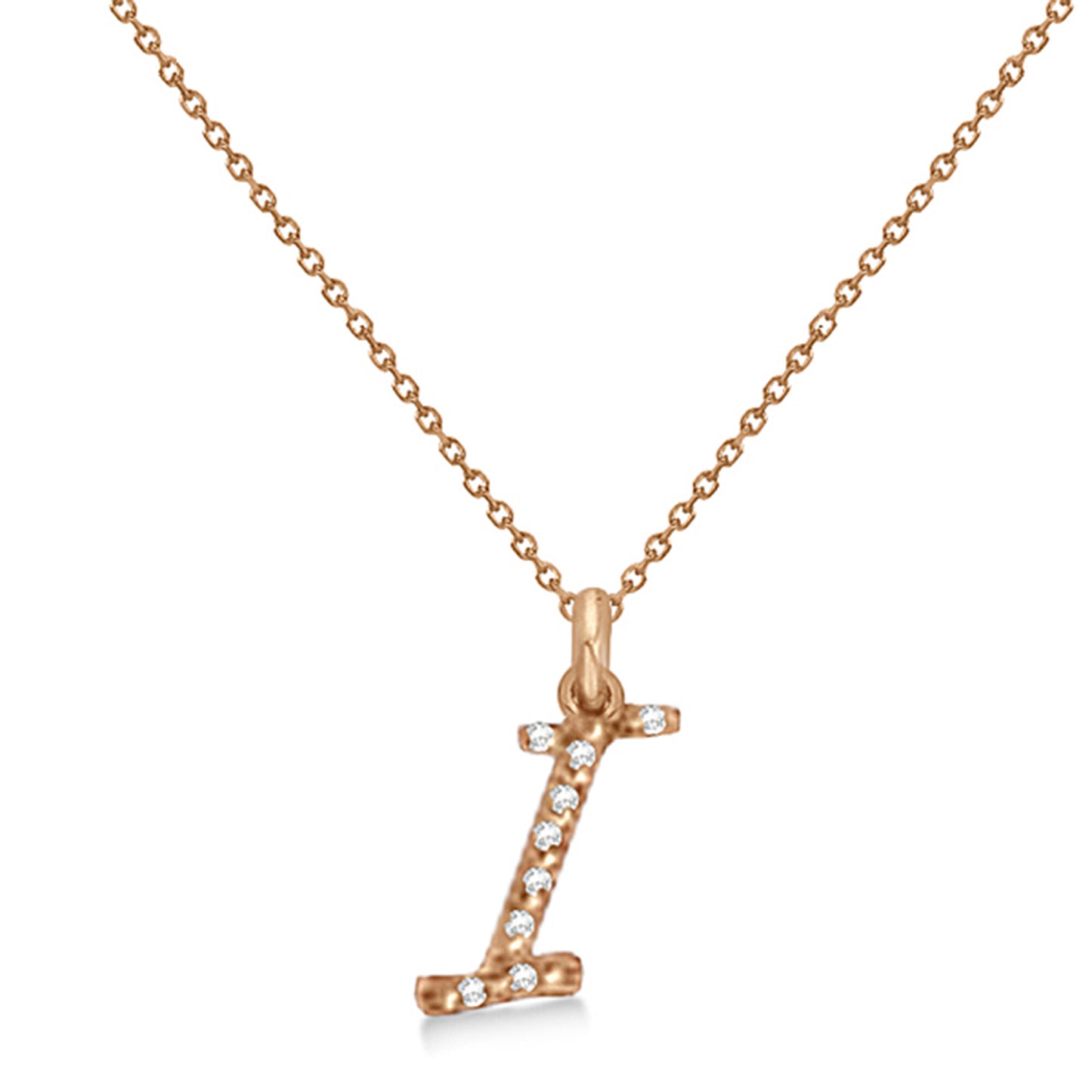 Lab Grown Diamond Initial Letter I Pendant, Rose Gold - Detail View