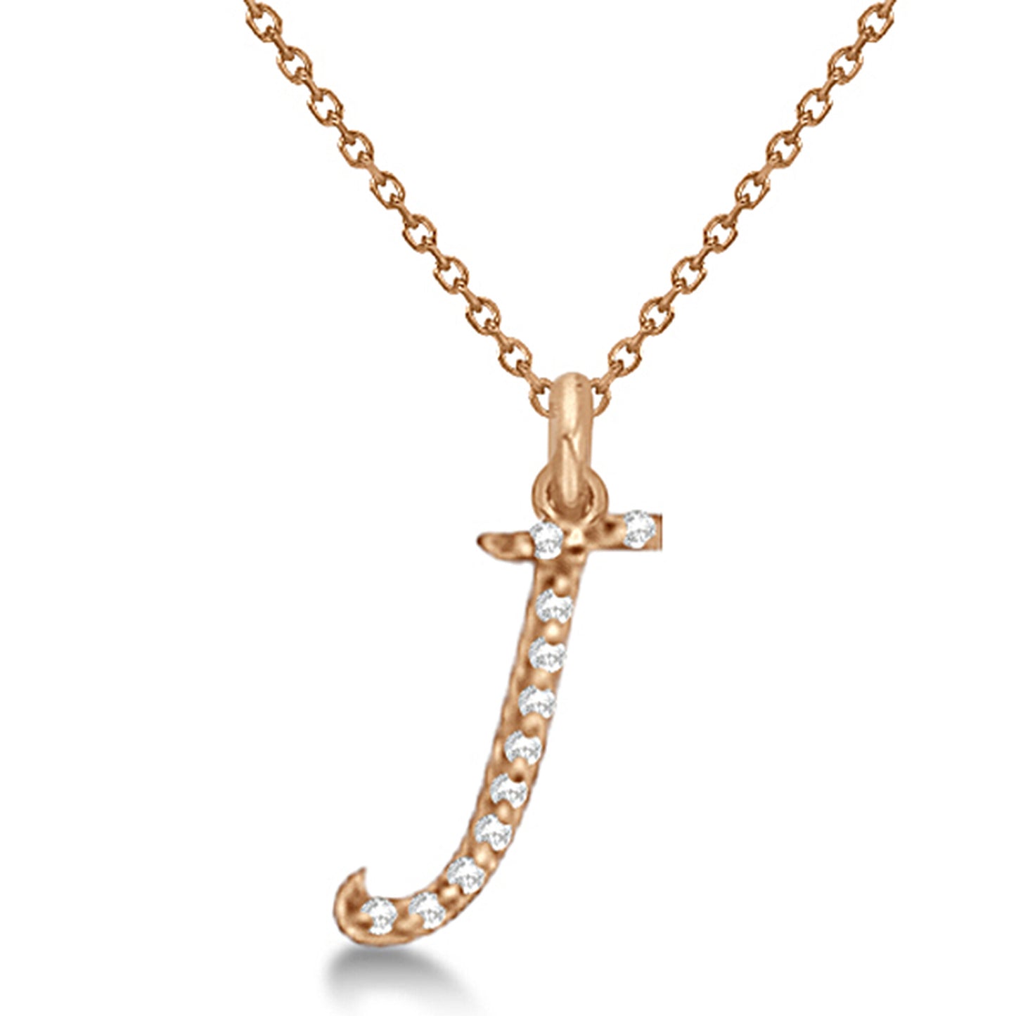 Lab Grown Diamond Initial Letter J Pendant, Rose Gold finish, Sterling Silver - GEMHUB & CO.