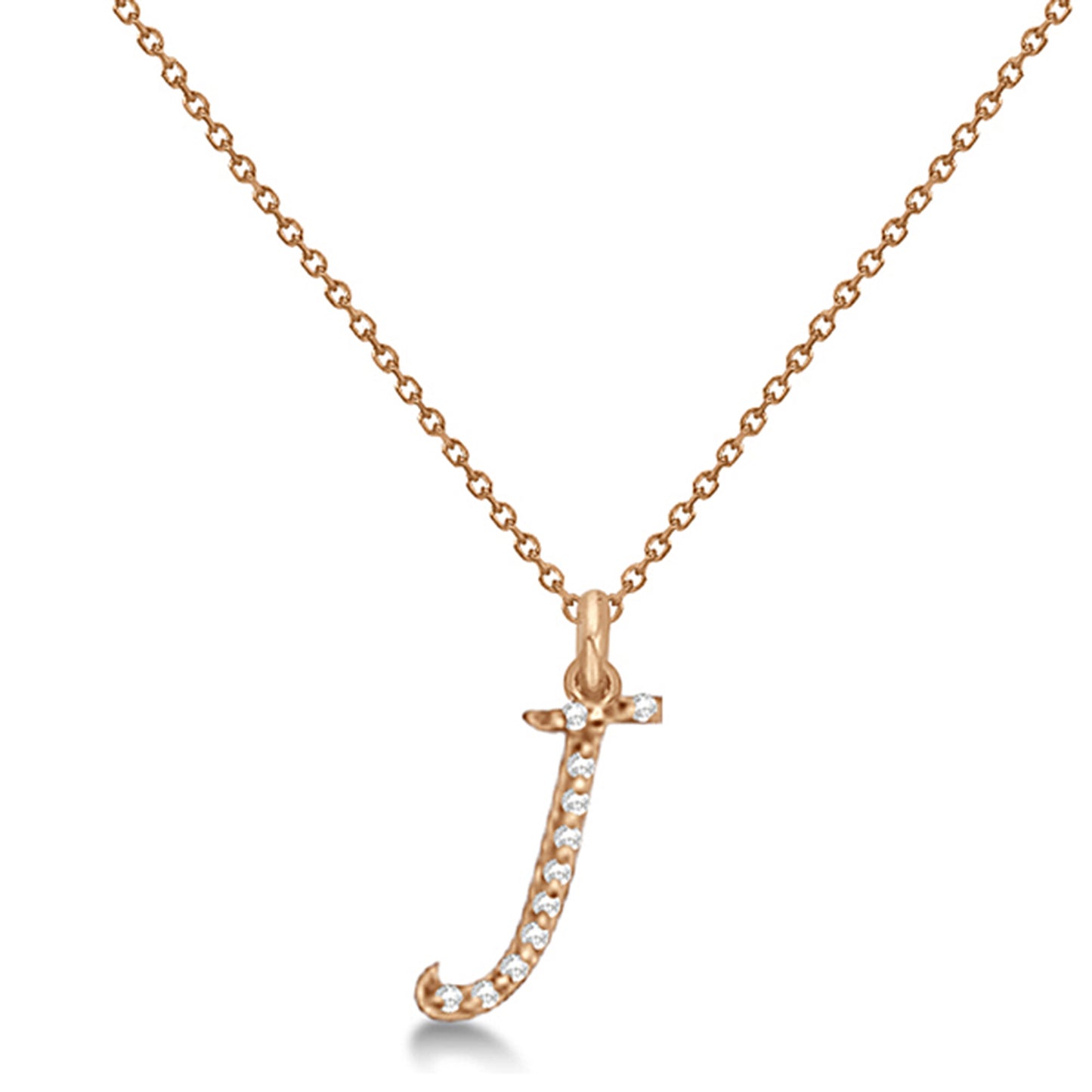 Lab Grown Diamond Initial Letter J Pendant, Rose Gold - Detail View