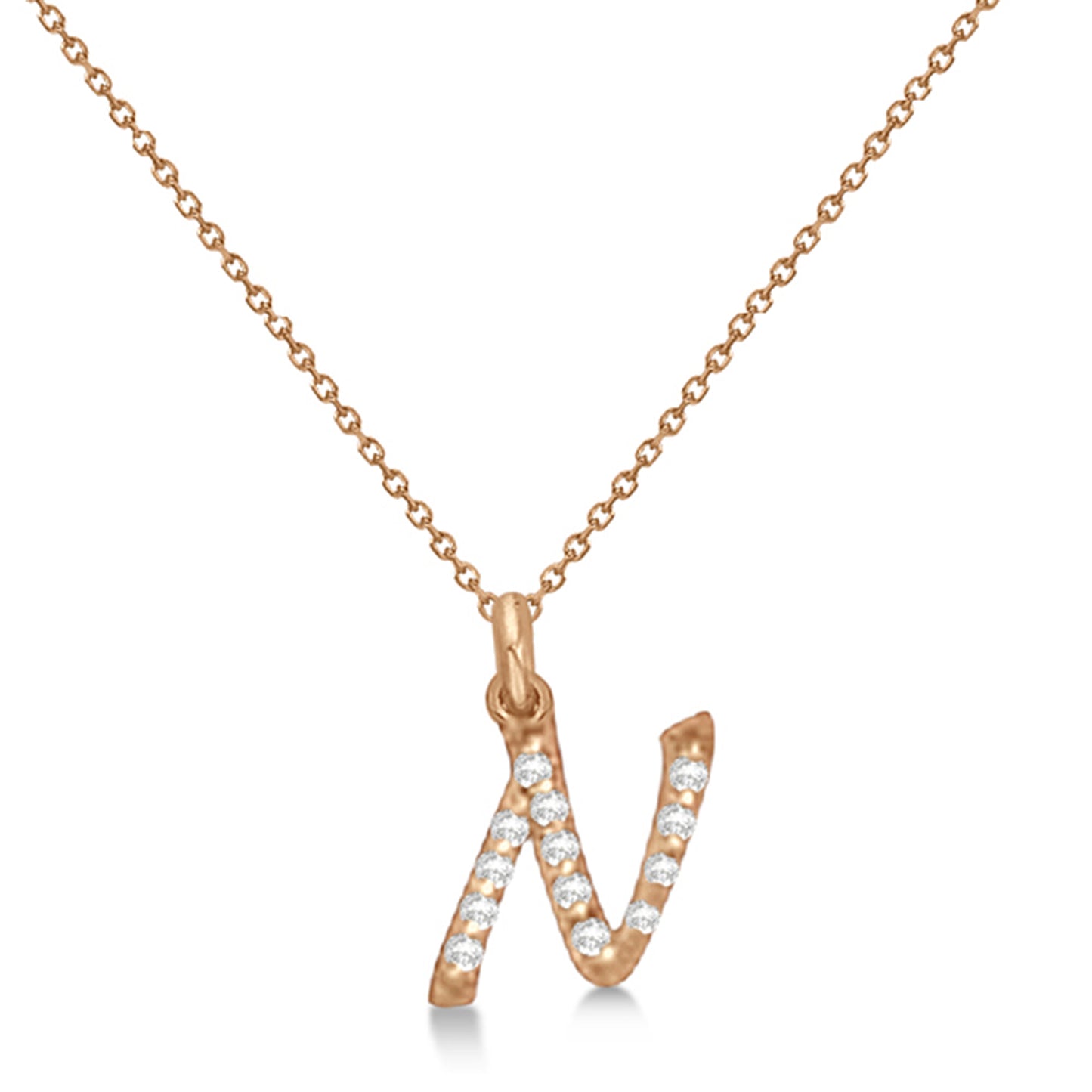 Lab Grown Diamond Initial Letter N Pendant, Rose Gold - Detail View