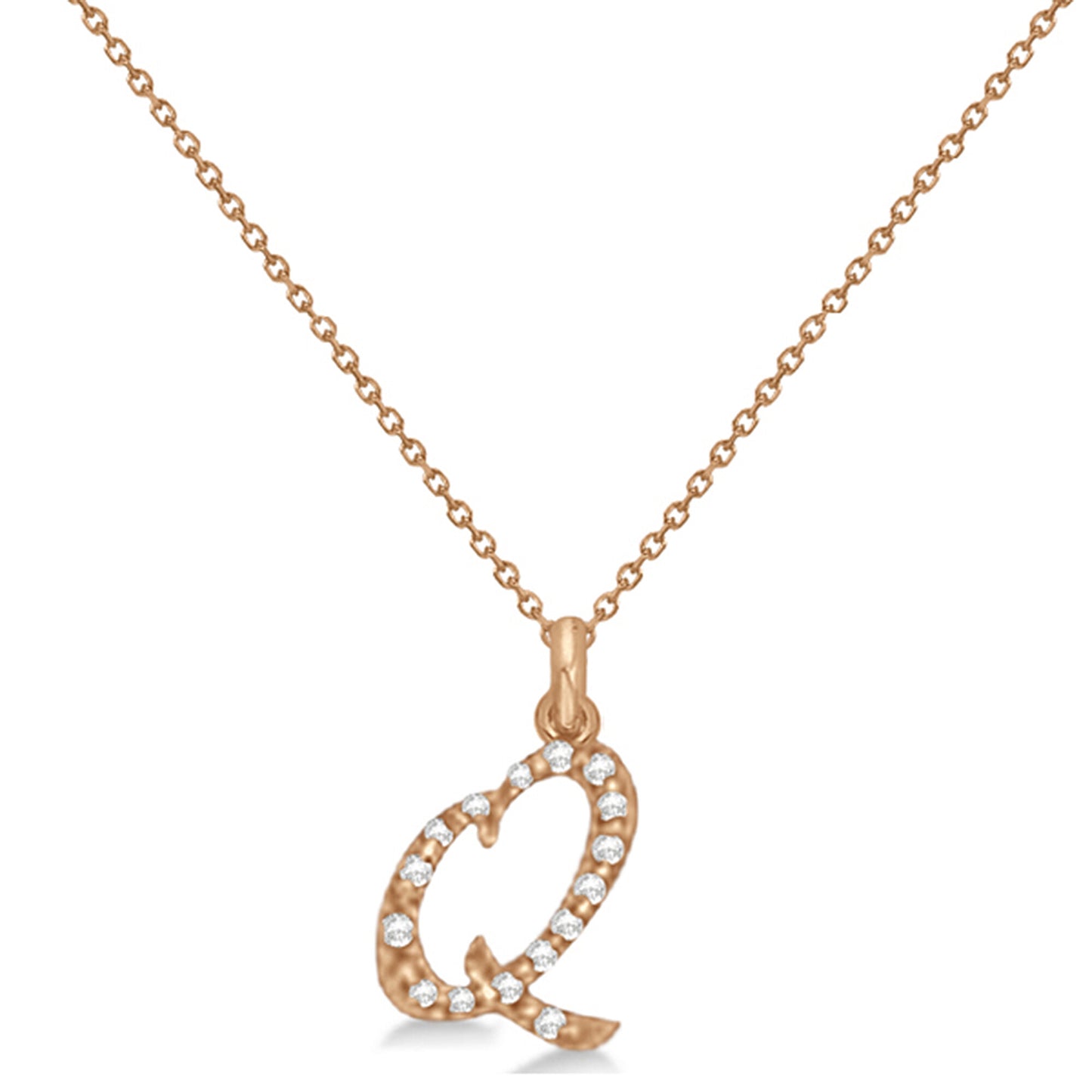 Natural Diamond Initial Letter Q Pendant, Rose Gold - Detail View