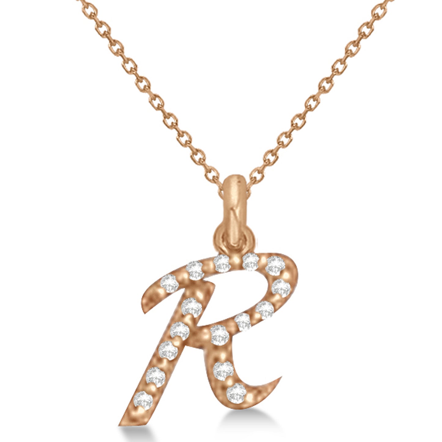 Lab Grown Diamond Initial Letter R Pendant, Rose Gold finish, Sterling Silver - GEMHUB & CO.