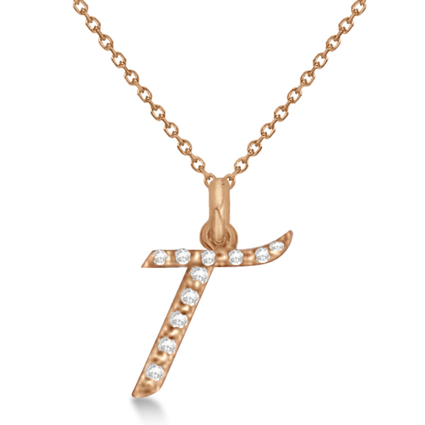 Lab Grown Diamond Initial Letter T Pendant, Rose Gold finish, Sterling Silver - GEMHUB & CO.