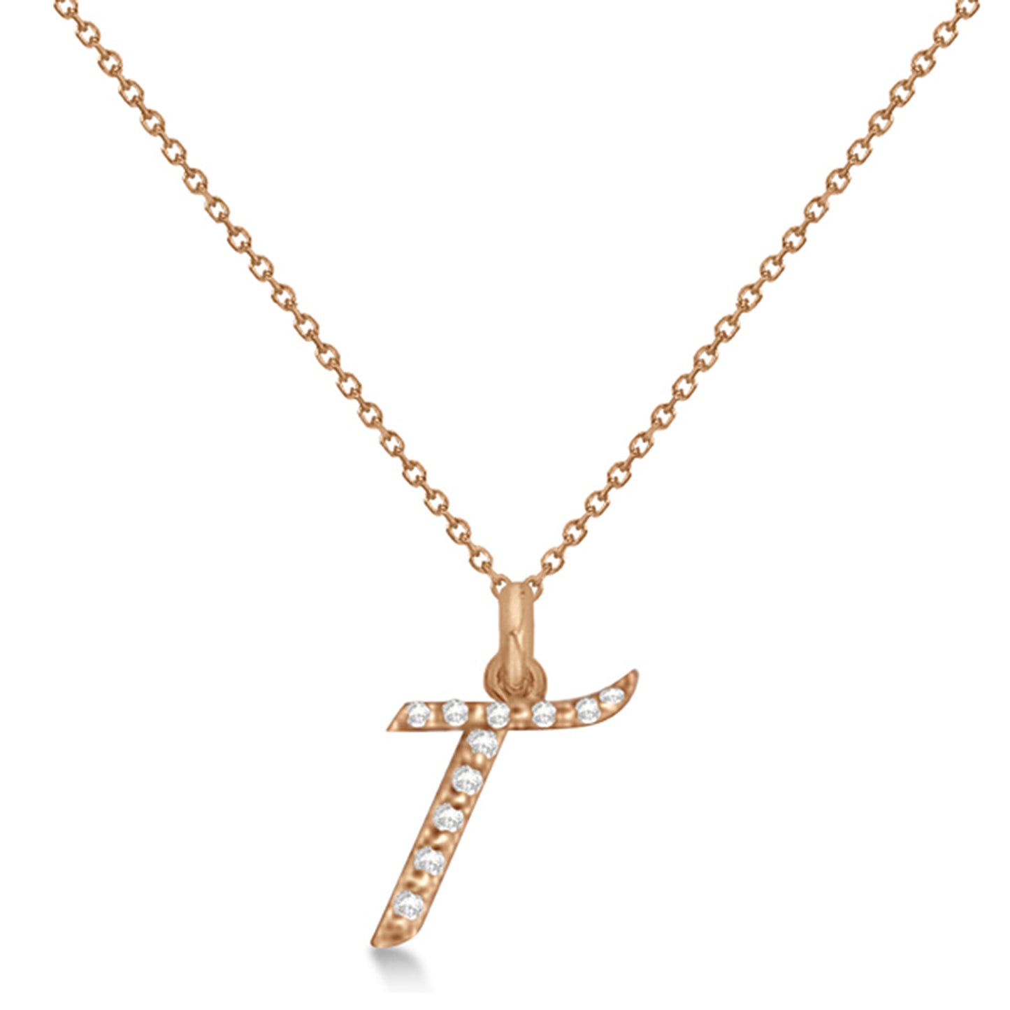 Lab Grown Diamond Initial Letter T Pendant, Rose Gold - Detail View