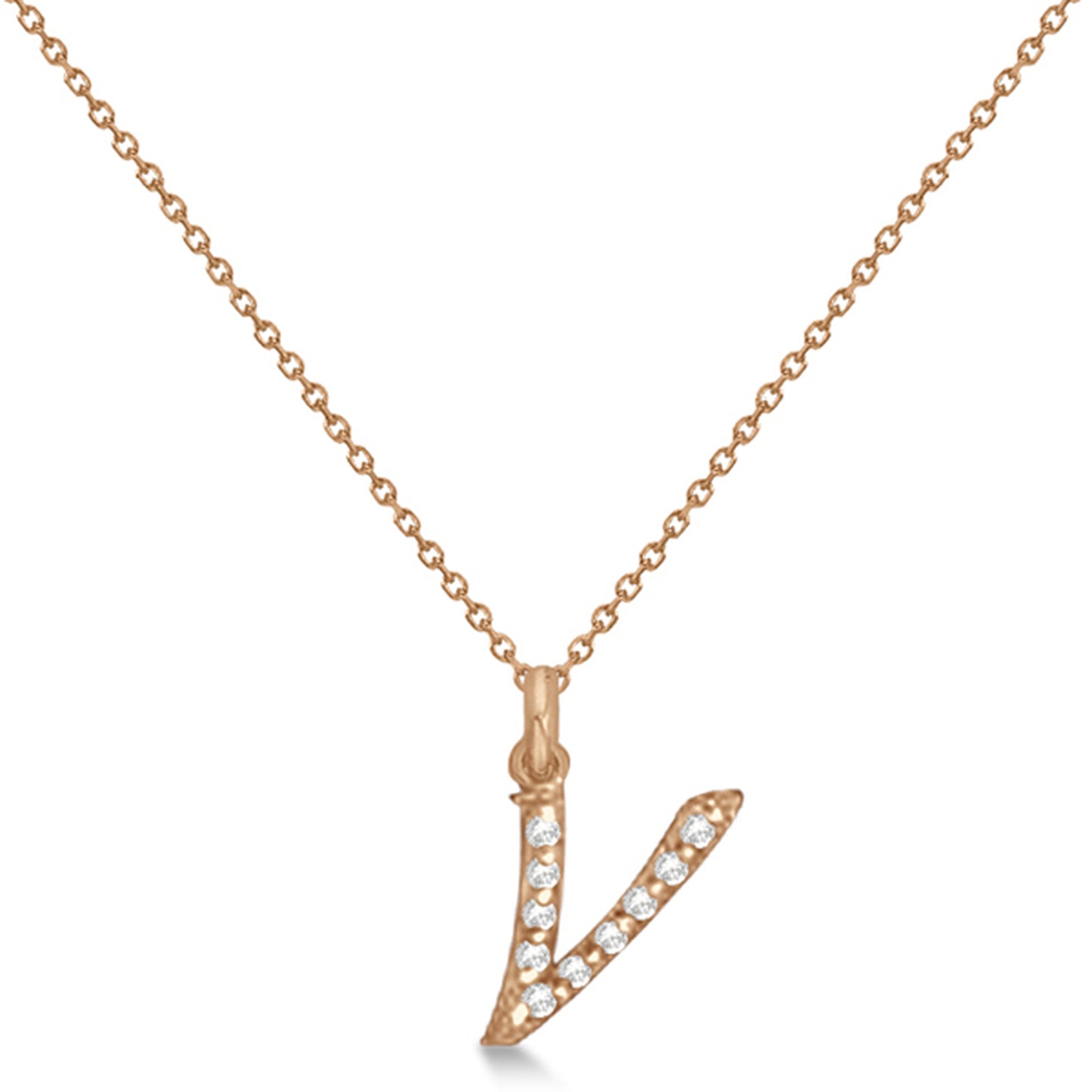 Lab Grown Diamond Initial Letter V Pendant, Rose Gold - Detail View