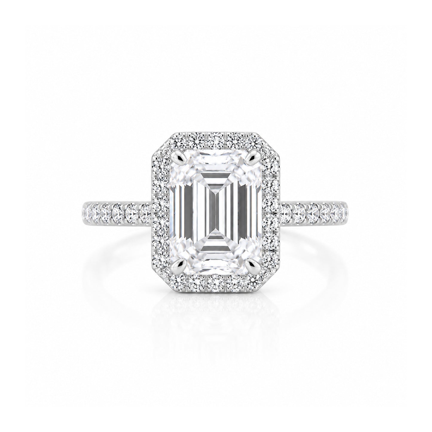 4.5 ct DEW White Moissanite Emerald Solitaire Ring - 18K Gold Vermeil on 925 Sterling Silver