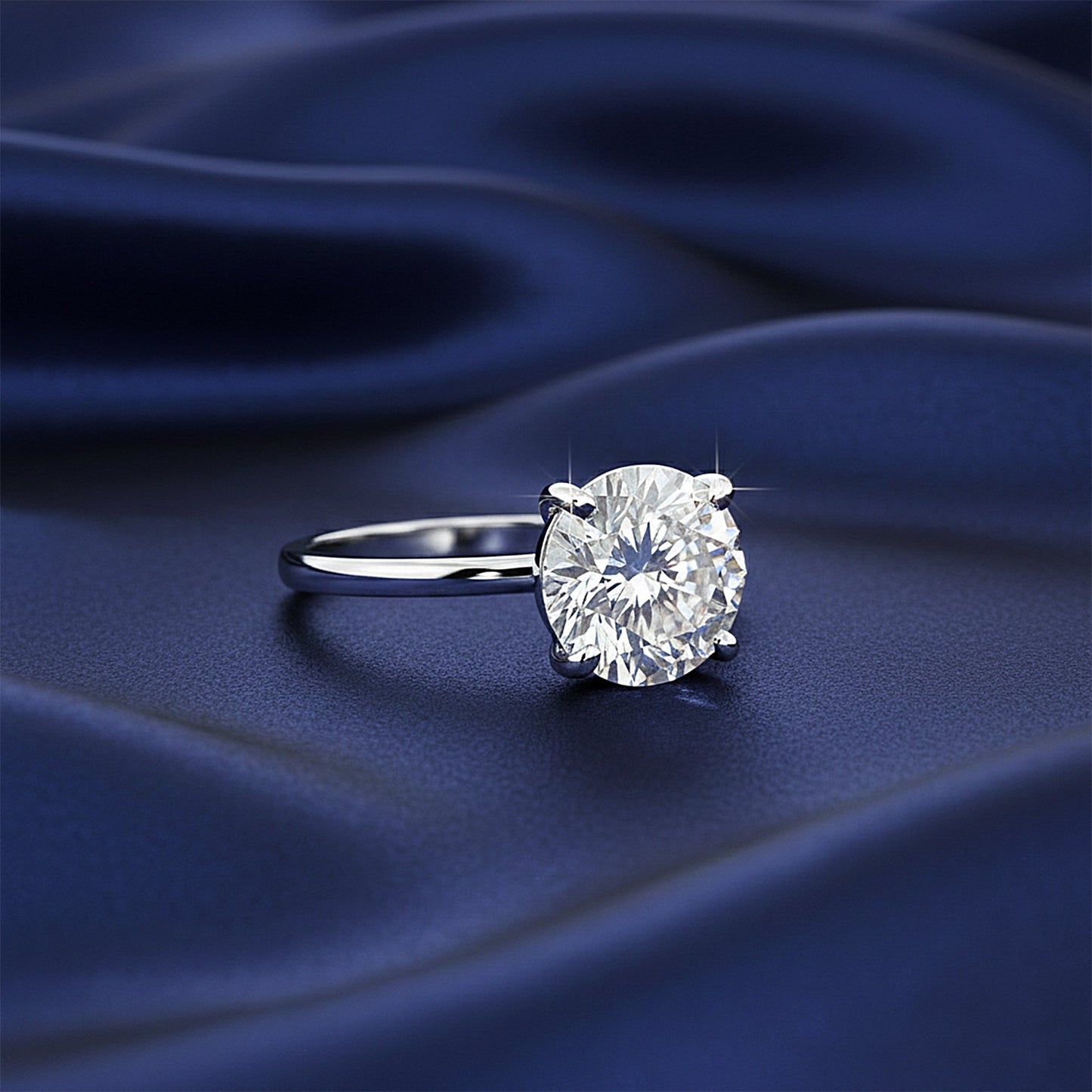 Side profile of 4 carat lab diamond ring with cathedral gold vermeil shoulders