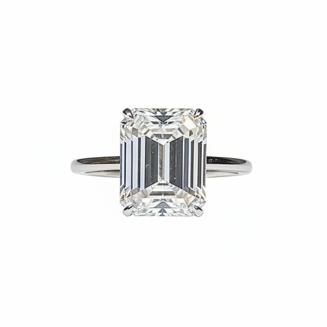 4.15 ct DEW White Moissanite Emerald Solitaire Ring - 18K Gold Vermeil on 925 Sterling Silver
