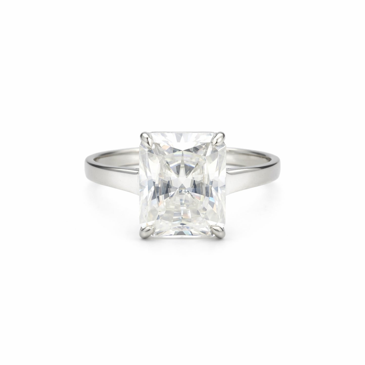 7.10 Cts Certified Emerald Cut Solitaire White Moissanite Ring 18K Gold Plated Verm 18K Gold Plated