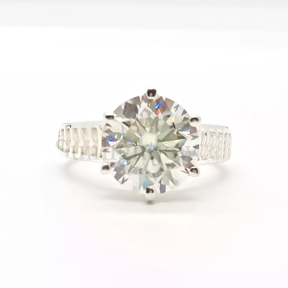 6.6 ct DEW White Moissanite Round Solitaire Ring - 18K Gold Vermeil on 925 Sterling Silver