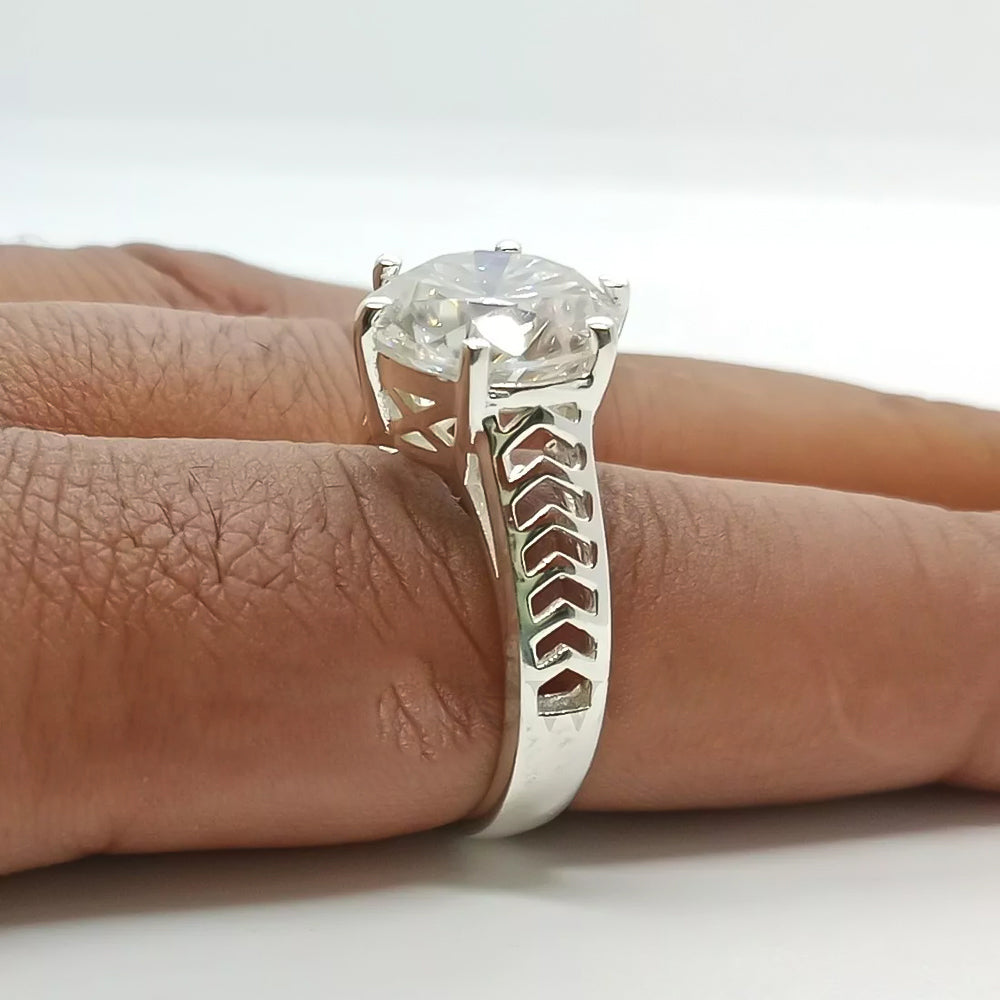6.6 ct DEW White Moissanite Round Solitaire Ring - 18K Gold Vermeil on 925 Sterling Silver