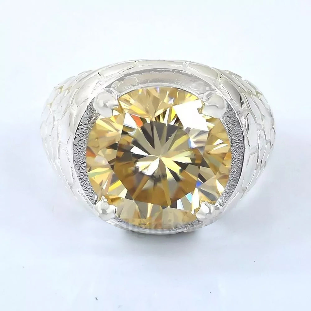 7.1 ct DEW Champagne Moissanite Round Solitaire Ring - 18K Gold Vermeil on 925 Sterling Silver