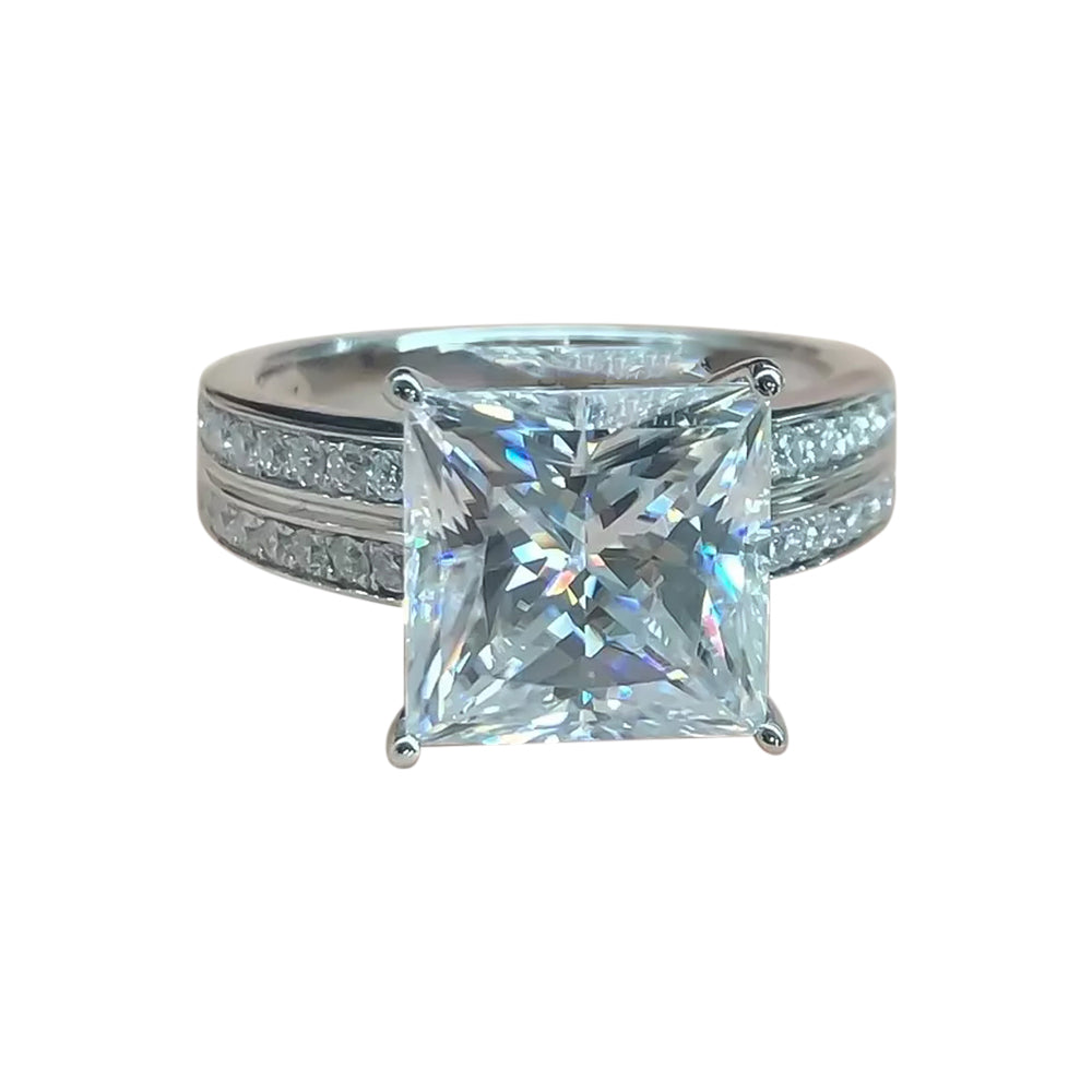4.9 Ct White Moissanite Princess Solitaire Ring - 925 Sterling Silver Gold Vermeil