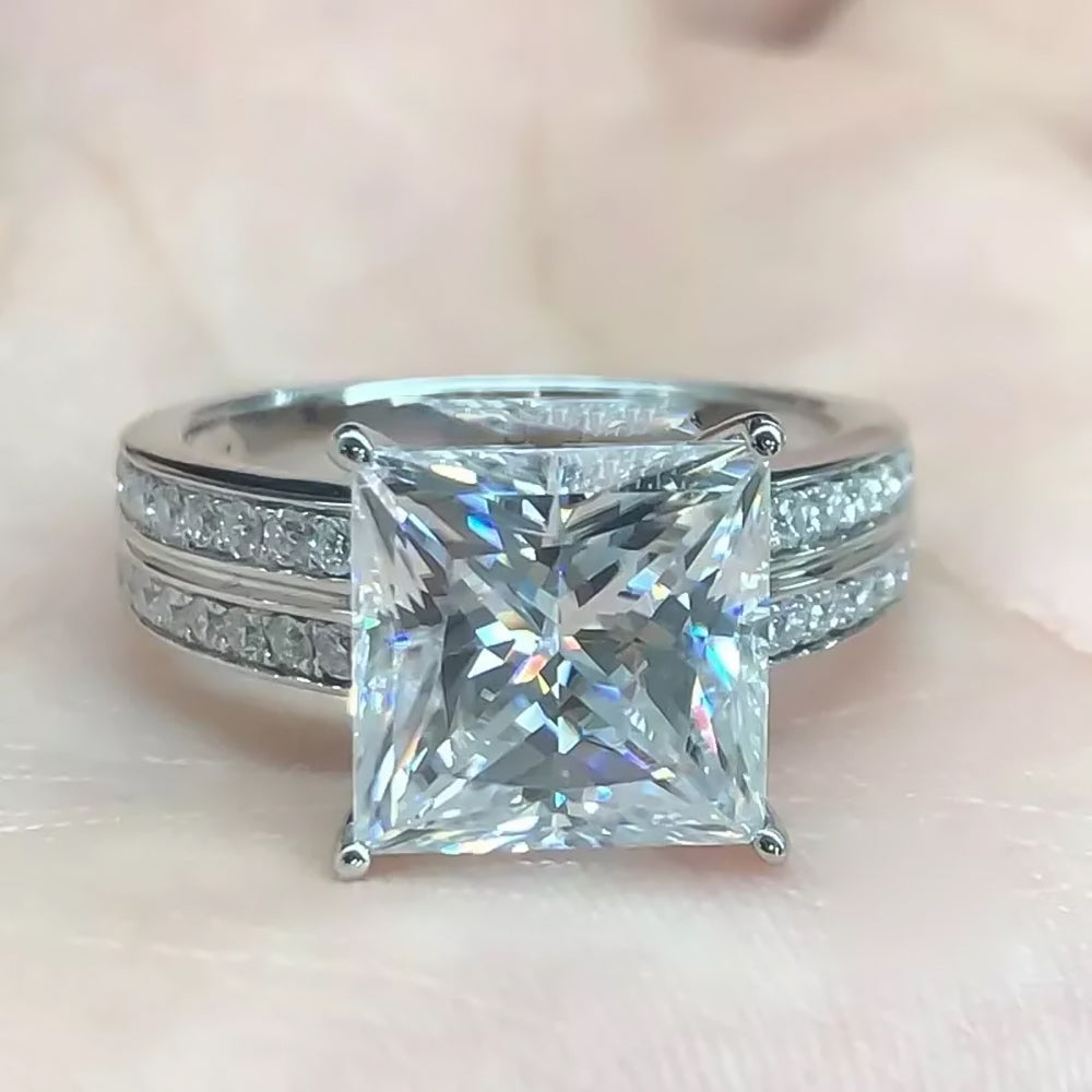 4.9 Ct White Moissanite Princess Solitaire Ring - 925 Sterling Silver Gold Vermeil