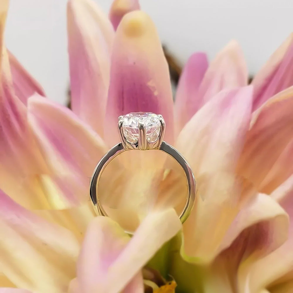 4.85 ct DEW White Moissanite Oval Solitaire Ring - 18K Gold Vermeil on 925 Sterling Silver