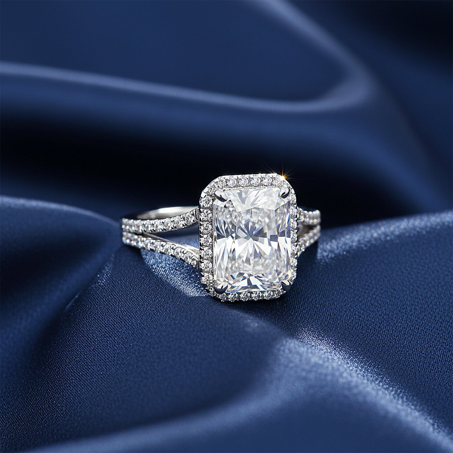 5 Ct Emerald Cut Lab Grown Diamond Ring — VS1 Clarity, 18k White Gold Vermeil