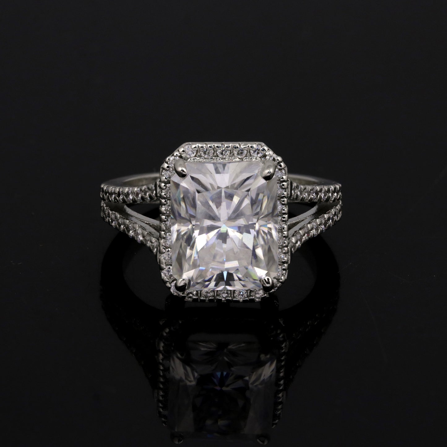 5 Ct Emerald Cut Lab Grown Diamond Ring — VS1 Clarity, 18k White Gold Vermeil