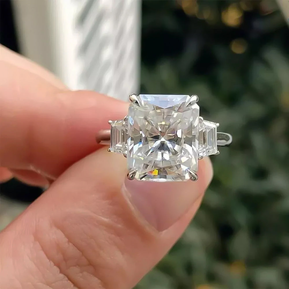 5.7 ct DEW White Moissanite Radiant Solitaire Ring - 18K Gold Vermeil on 925 Sterling Silver
