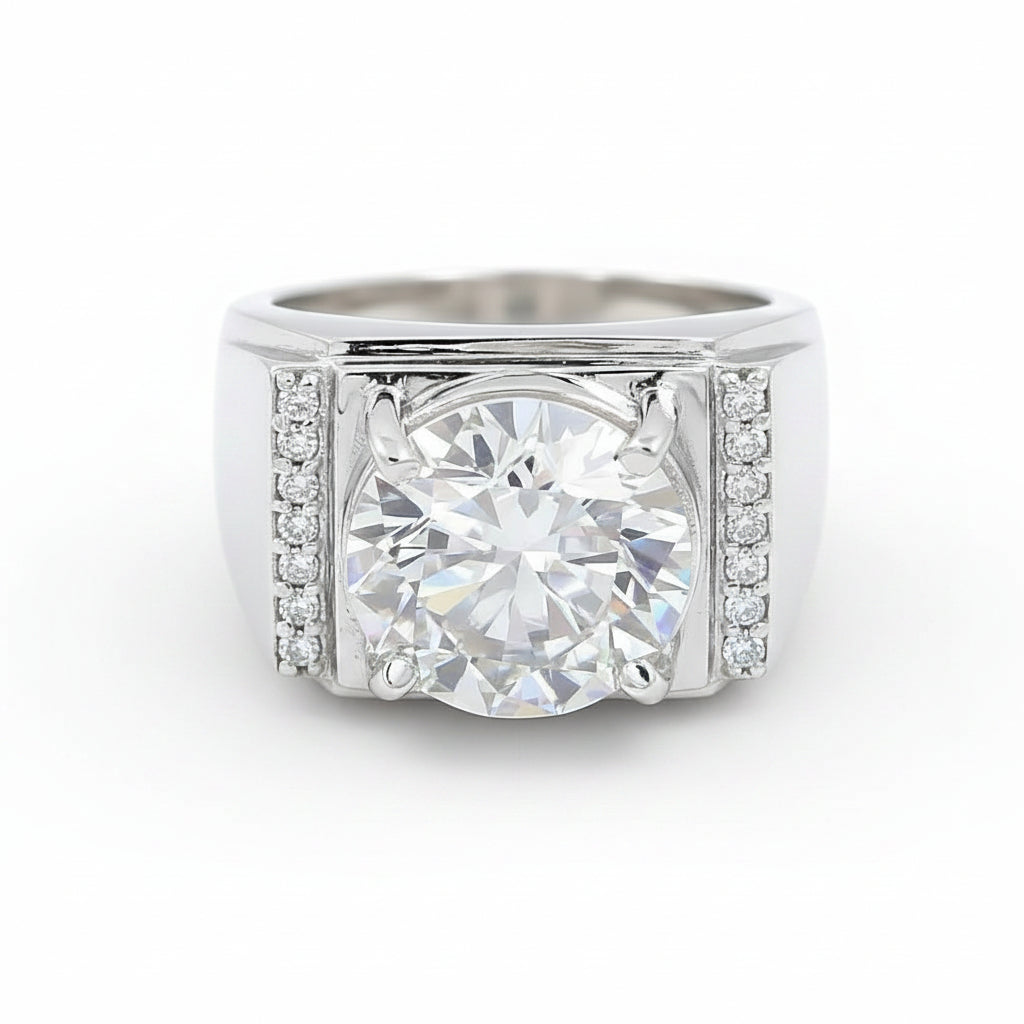 5.95 Ct White Moissanite Round Solitaire Ring - 925 Sterling Silver Gold Vermeil