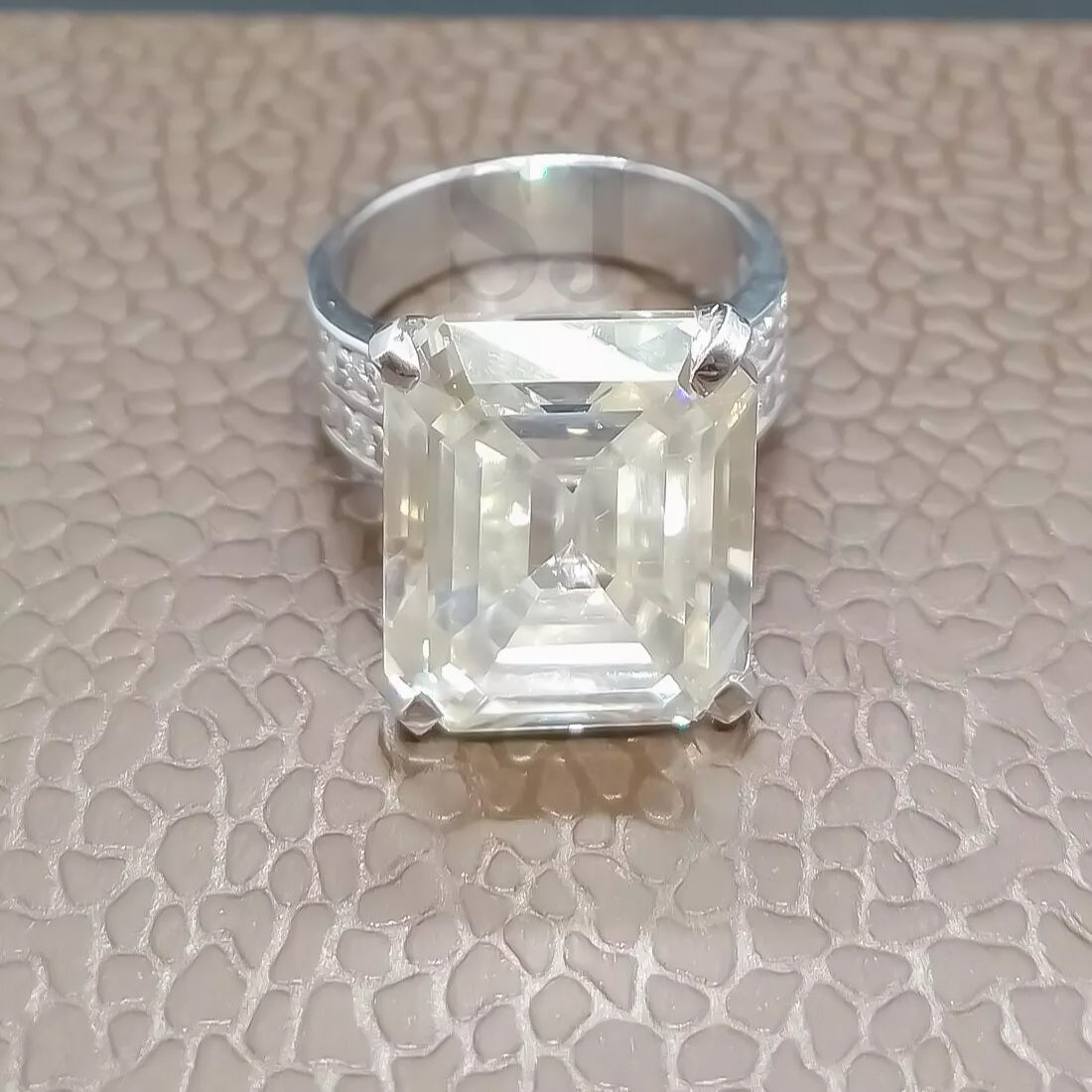 12.65 Ct White Moissanite Emerald Solitaire Ring - 925 Sterling Silver Gold Vermeil