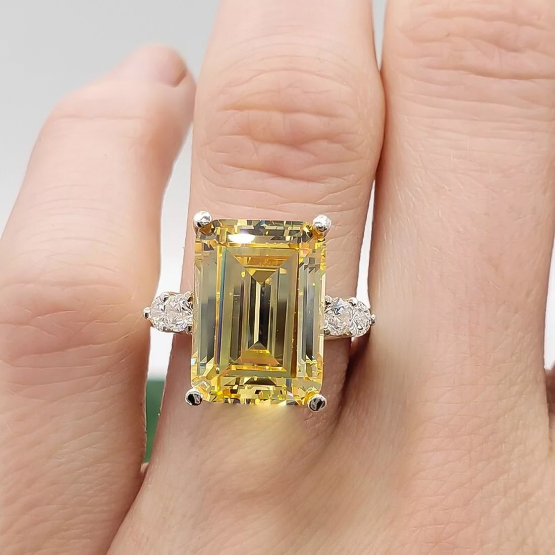 7.5 ct DEW Champagne Moissanite Emerald Solitaire Ring - 18K Gold Vermeil on 925 Sterling Silver