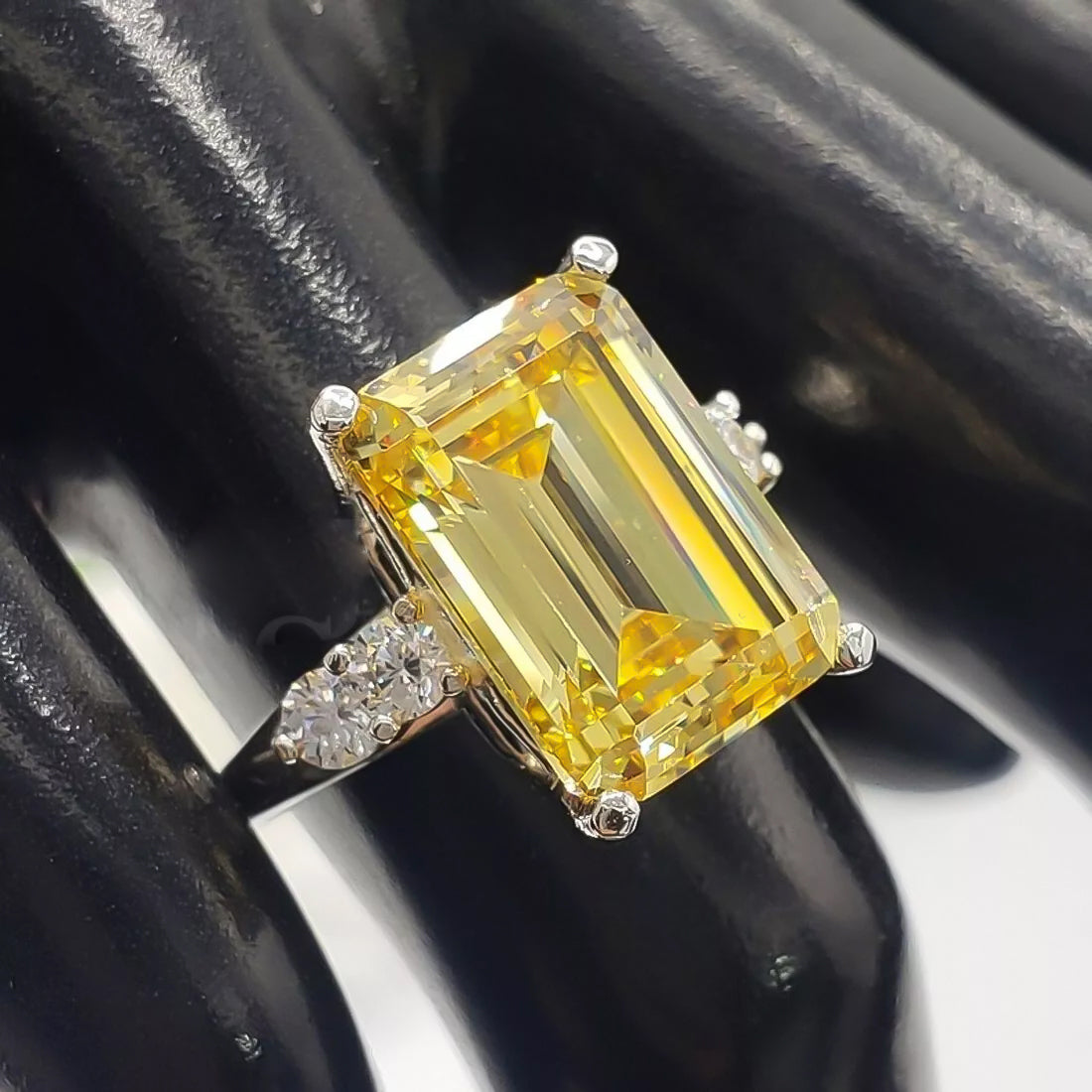 7.5 ct DEW Champagne Moissanite Emerald Solitaire Ring - 18K Gold Vermeil on 925 Sterling Silver