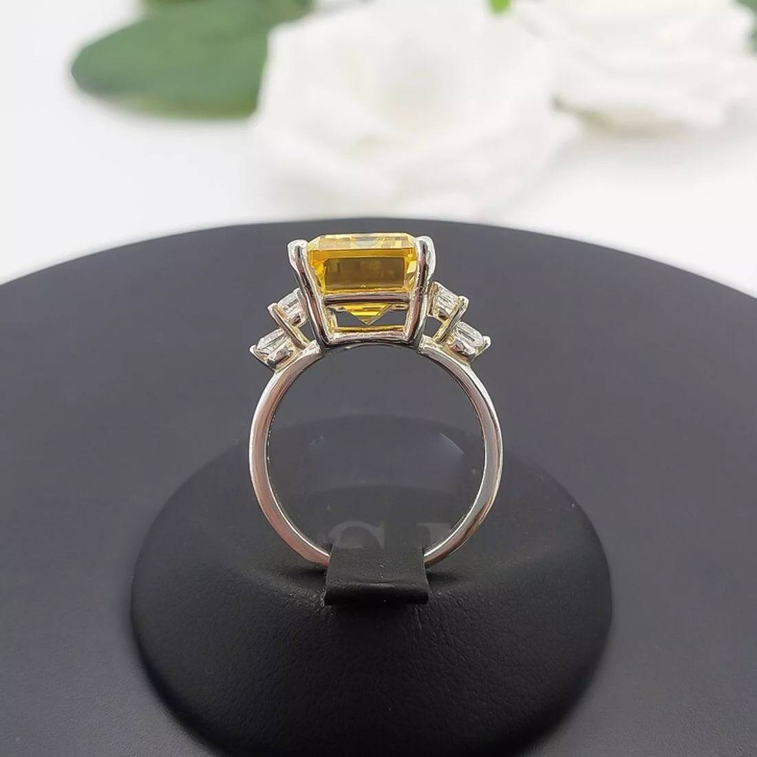 7.5 ct DEW Champagne Moissanite Emerald Solitaire Ring - 18K Gold Vermeil on 925 Sterling Silver