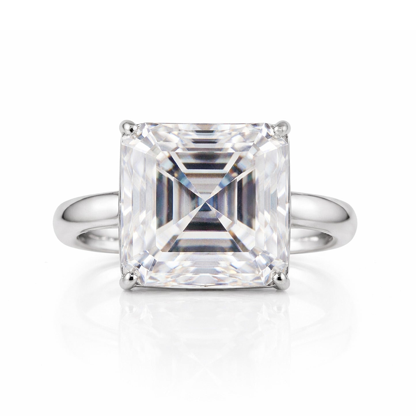 16.1 ct DEW White Moissanite Radiant Solitaire Ring - 18K Gold Vermeil on 925 Sterling Silver