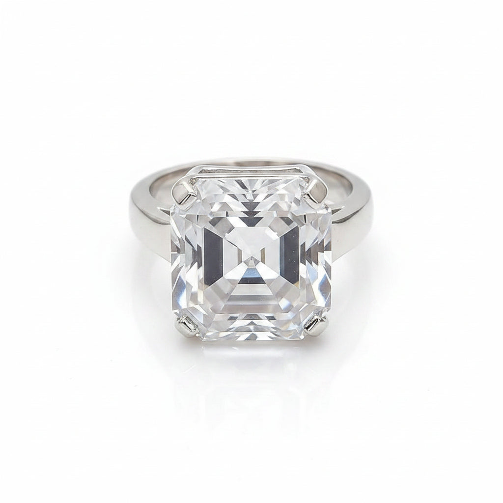 8.3 Ct White Moissanite Radiant Solitaire Ring - 925 Sterling Silver Gold Vermeil
