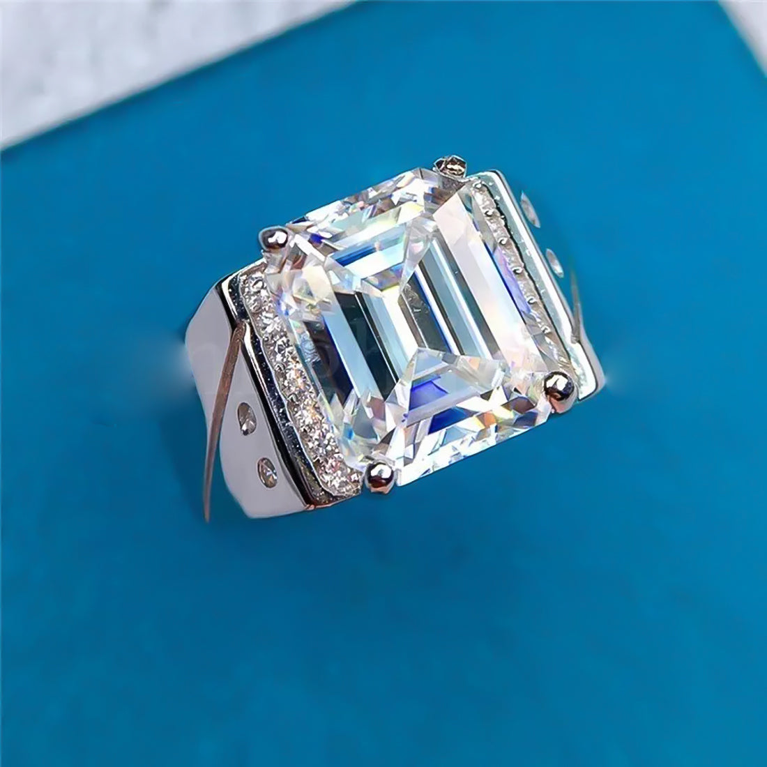 5.3 ct DEW White Moissanite Emerald Solitaire Ring - 18K Gold Vermeil on 925 Sterling Silver