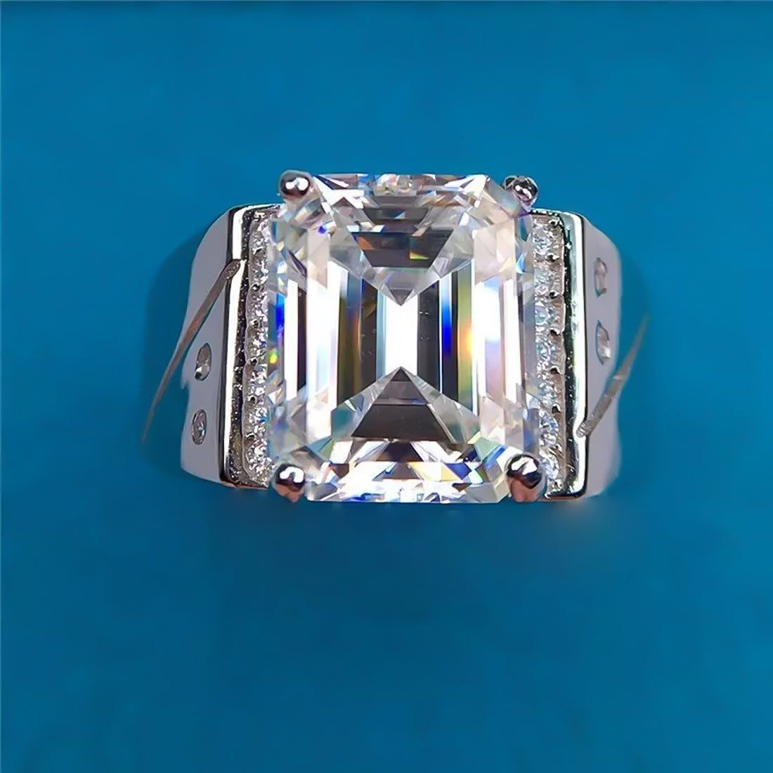5.3 ct DEW White Moissanite Emerald Solitaire Ring - 18K Gold Vermeil on 925 Sterling Silver