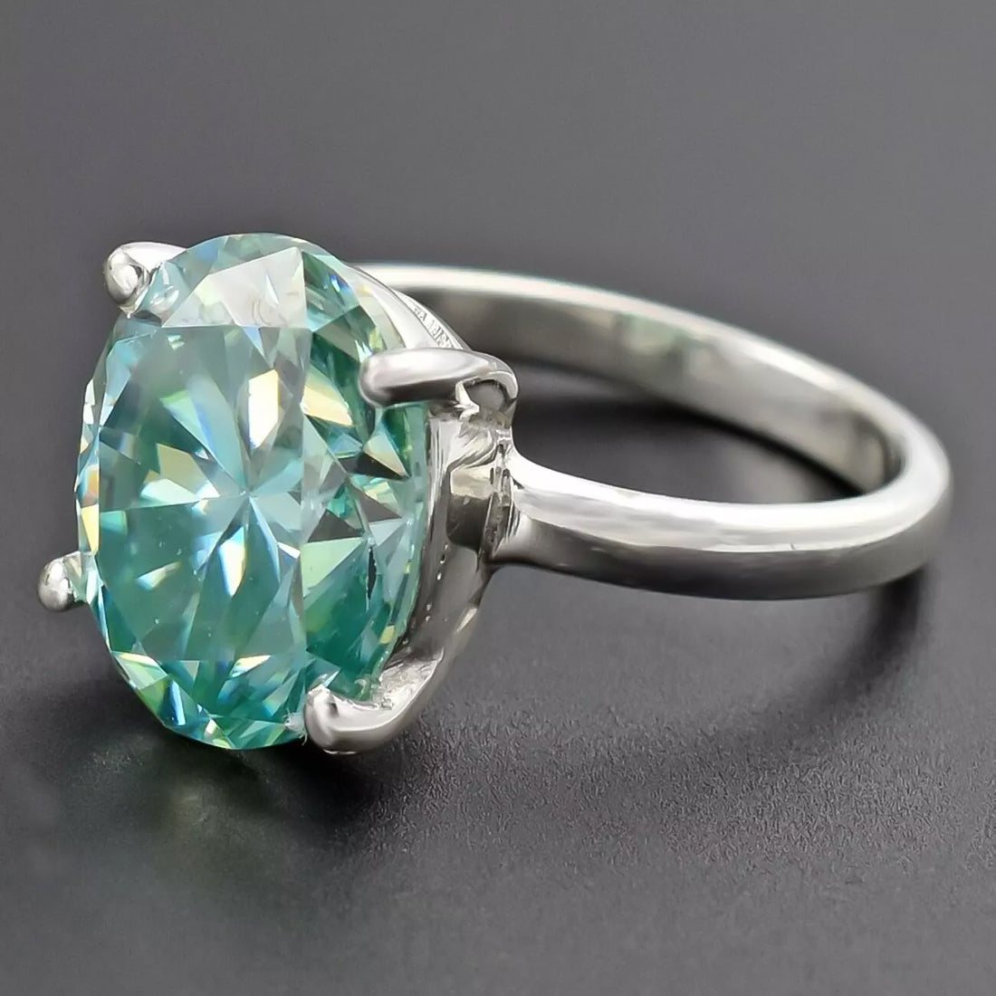 4.8 Ct Blue Moissanite Oval Solitaire Ring - 925 Sterling Silver Gold Vermeil