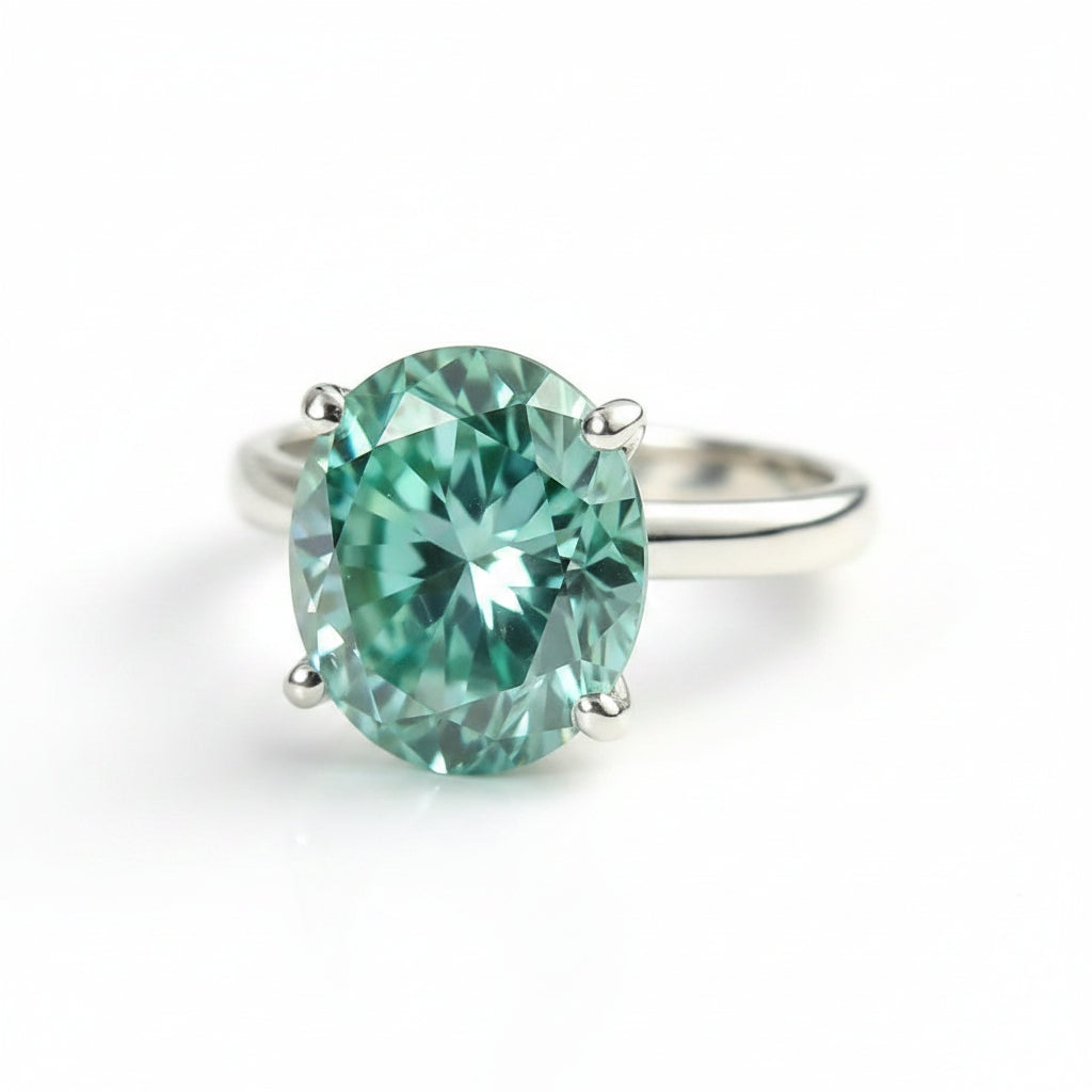 4.8 Ct Blue Moissanite Oval Solitaire Ring - 925 Sterling Silver Gold Vermeil