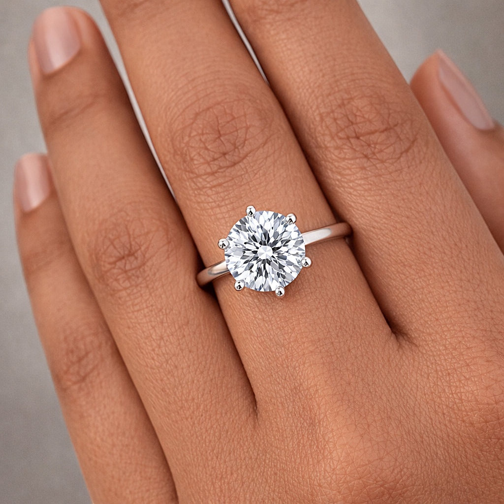 Side profile of 2.5ct lab diamond solitaire with gold vermeil cathedral shank