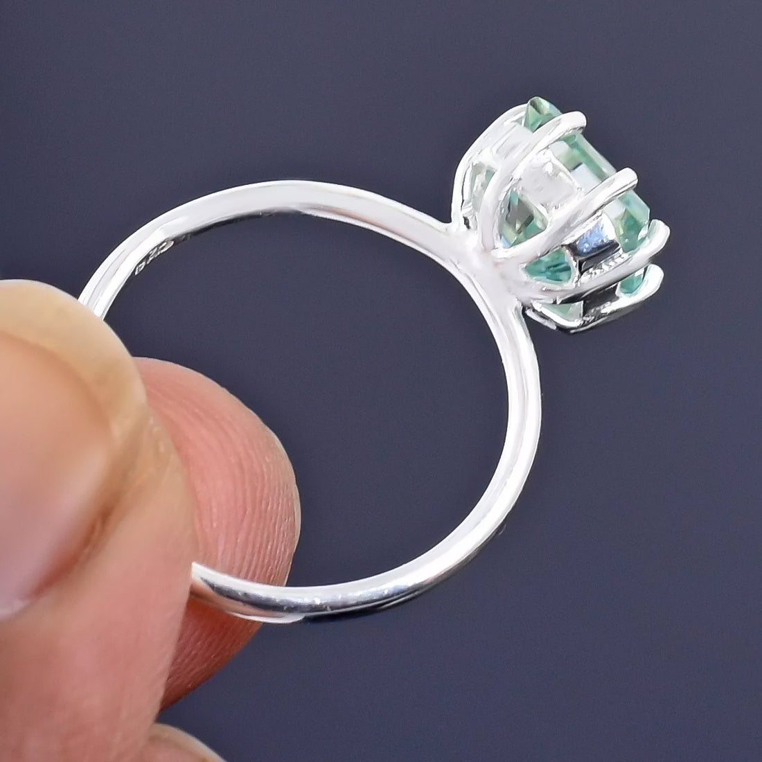 5.5 ct DEW Blue Moissanite Princess Solitaire Ring - 18K Gold Vermeil on 925 Sterling Silver