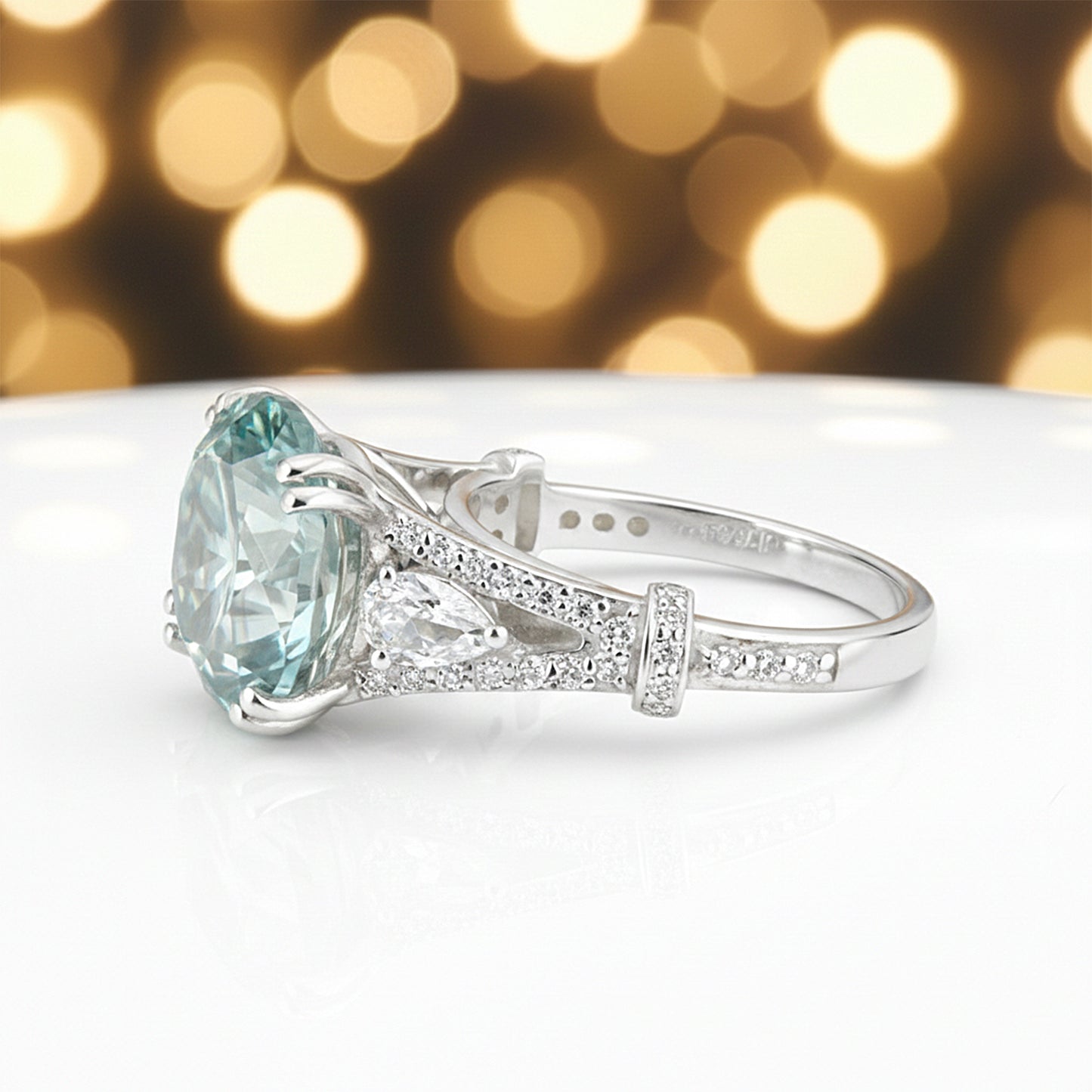 8.5 ct DEW Blue Moissanite Round Solitaire Ring - 18K Gold Vermeil on 925 Sterling Silver