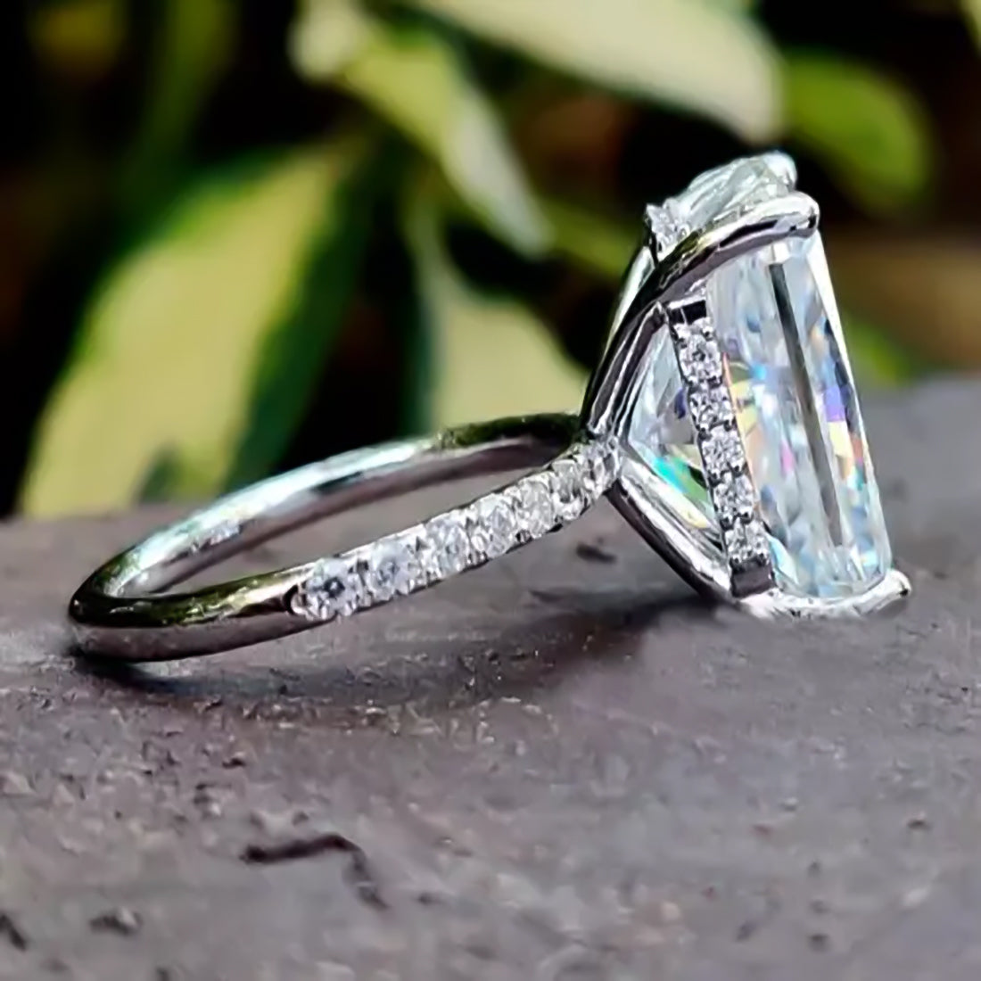 14.6 ct DEW White Moissanite Radiant Solitaire Ring - 18K Gold Vermeil on 925 Sterling Silver