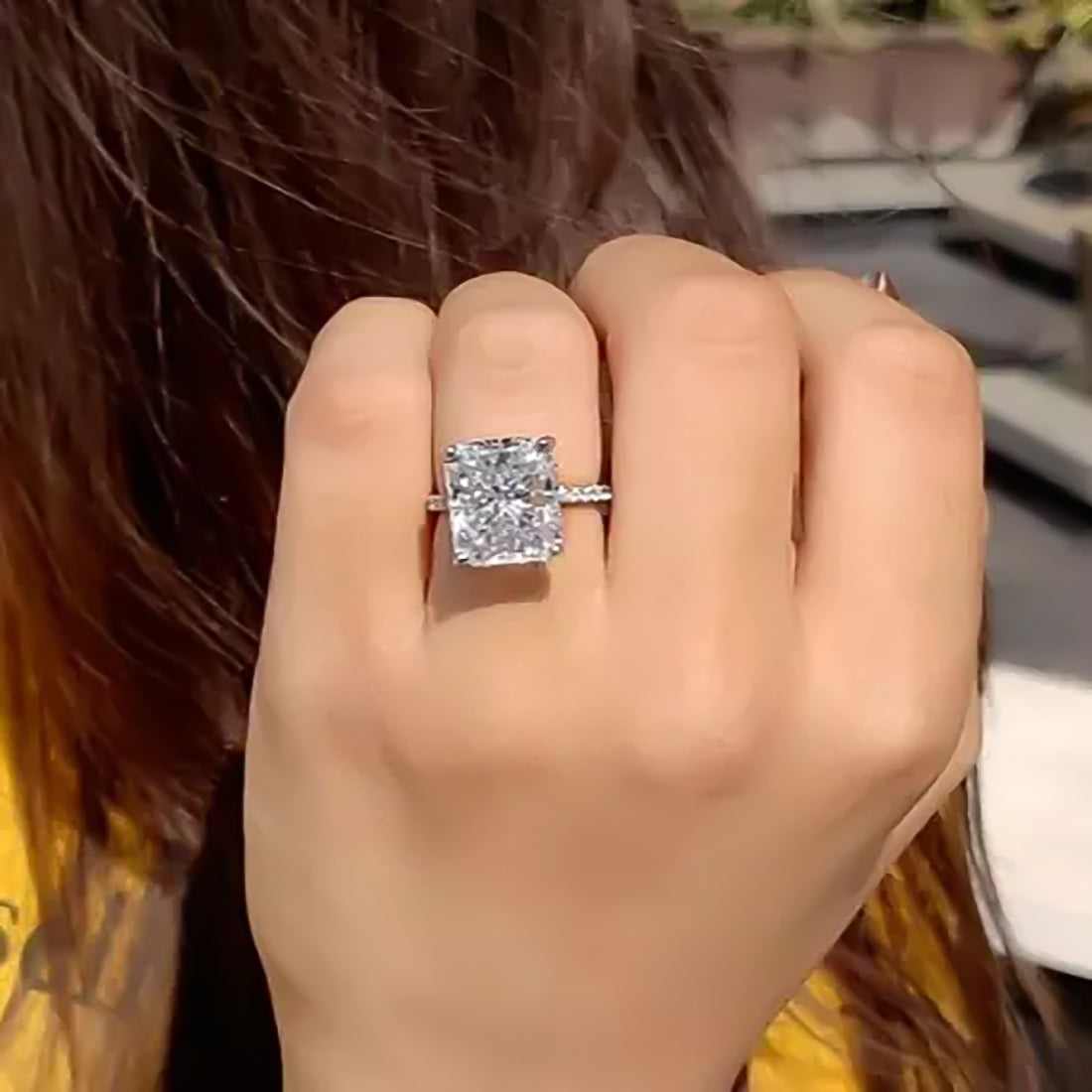 14.6 ct DEW White Moissanite Radiant Solitaire Ring - 18K Gold Vermeil on 925 Sterling Silver