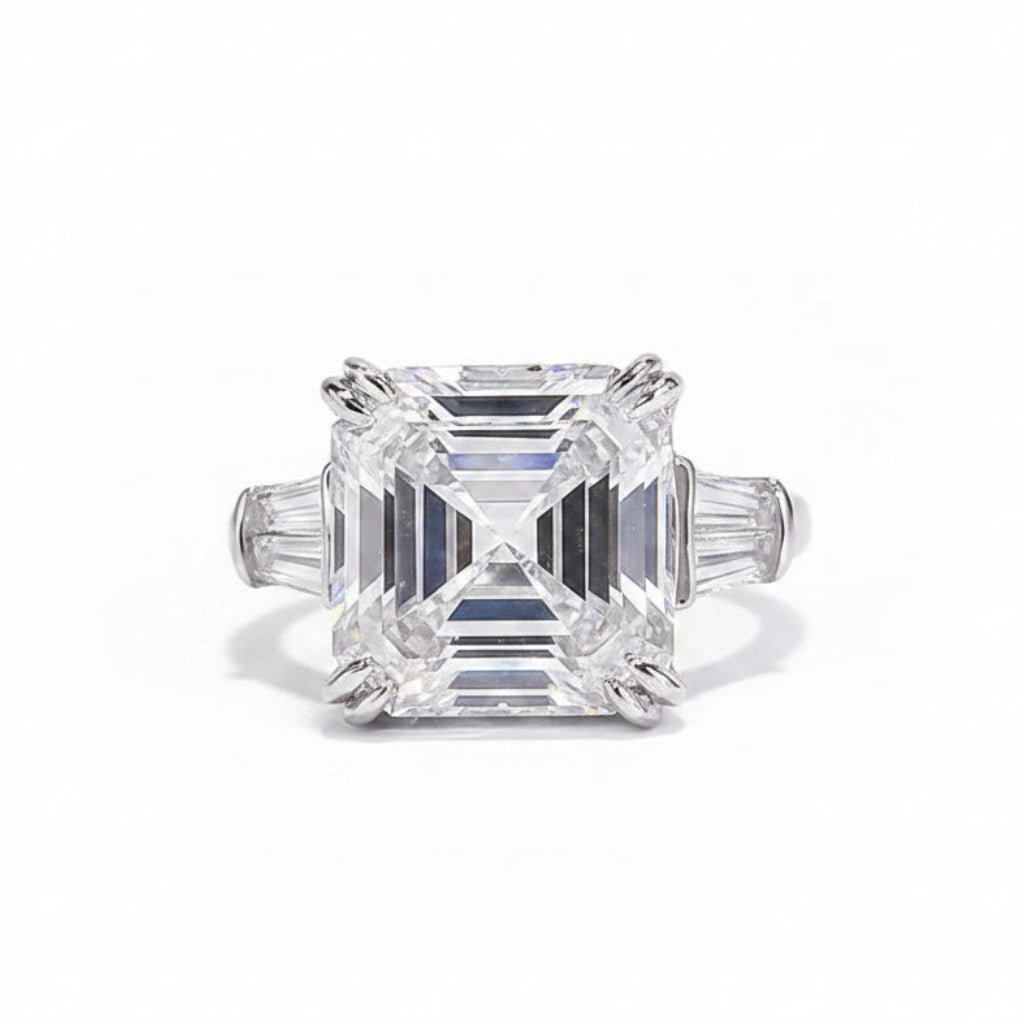 9.5 Ct White Moissanite Asscher Solitaire Ring - 925 Sterling Silver Gold Vermeil