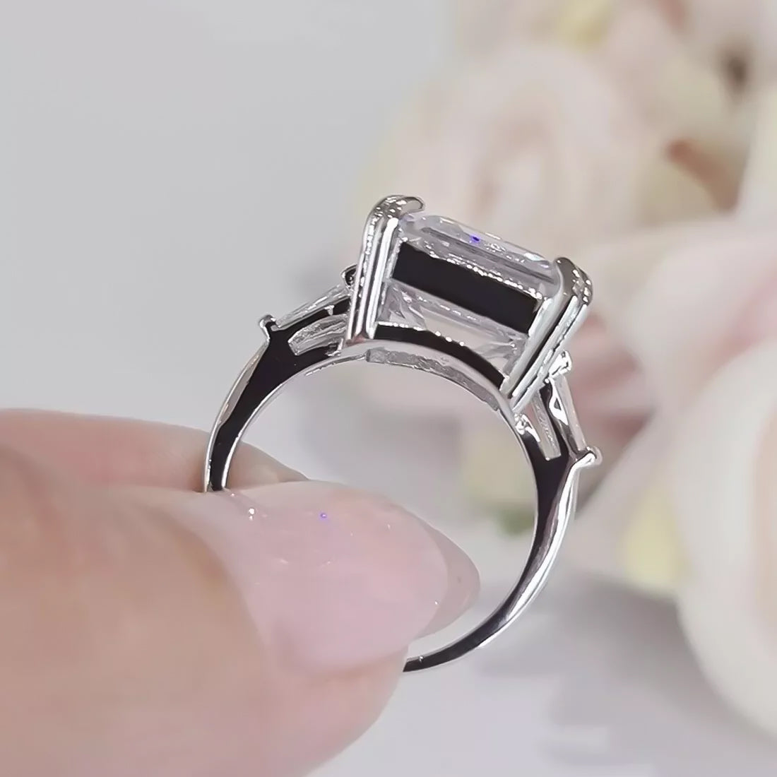 9.5 Ct White Moissanite Asscher Solitaire Ring - 925 Sterling Silver Gold Vermeil