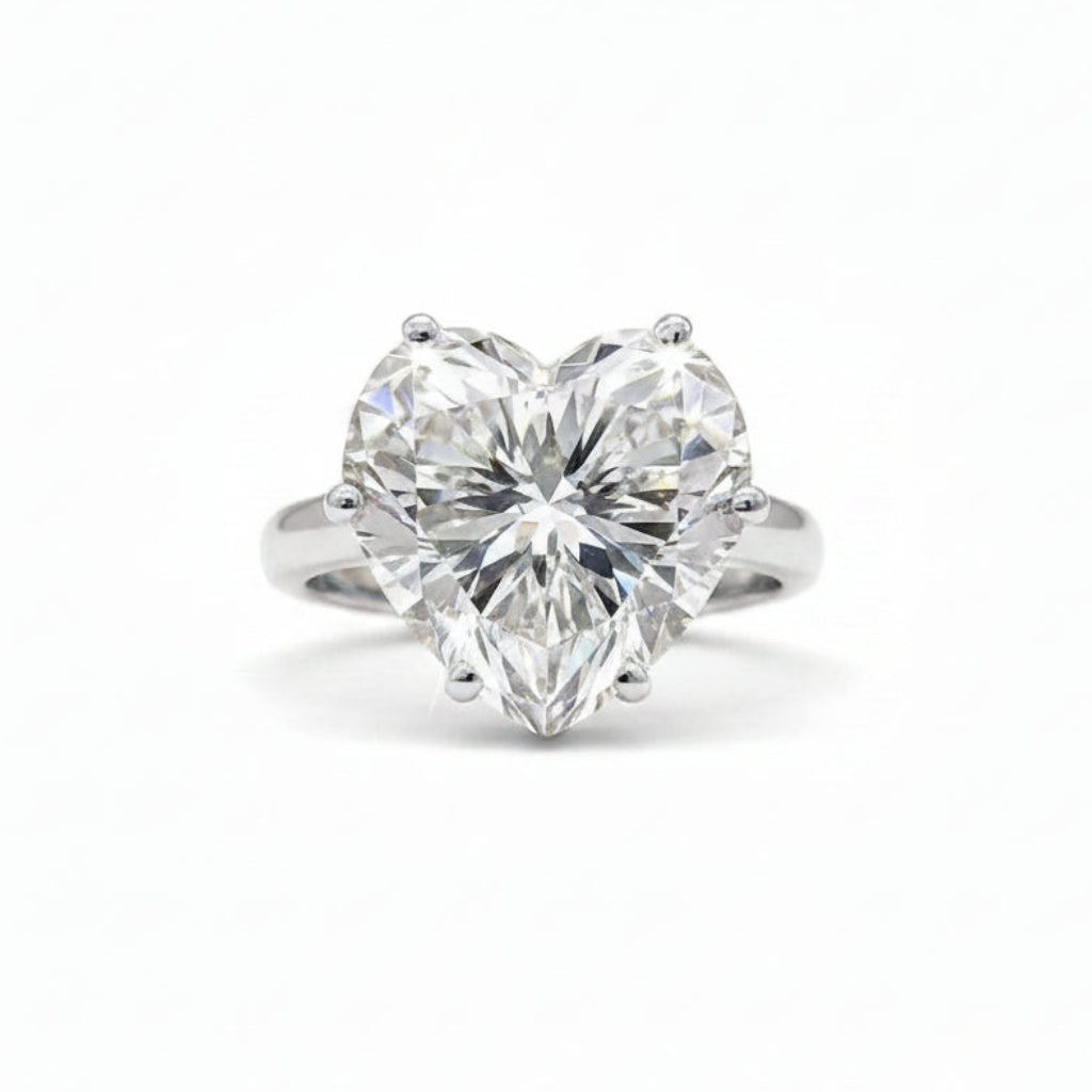7.2 Ct White Moissanite Heart Solitaire Ring - 925 Sterling Silver Gold Vermeil
