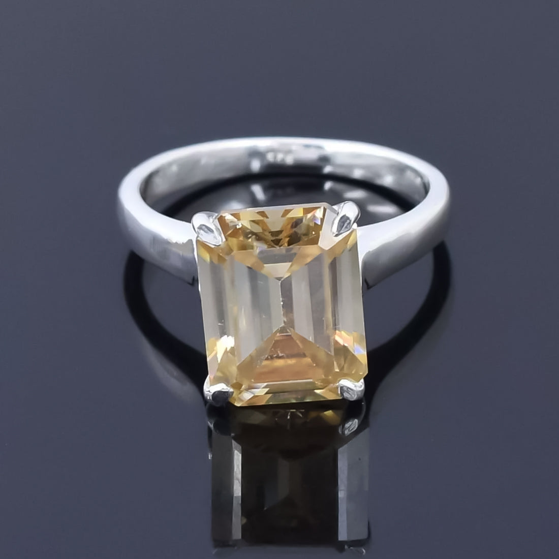 4.7 Ct Champagne Moissanite Emerald Solitaire Ring - 925 Sterling Silver Gold Vermeil