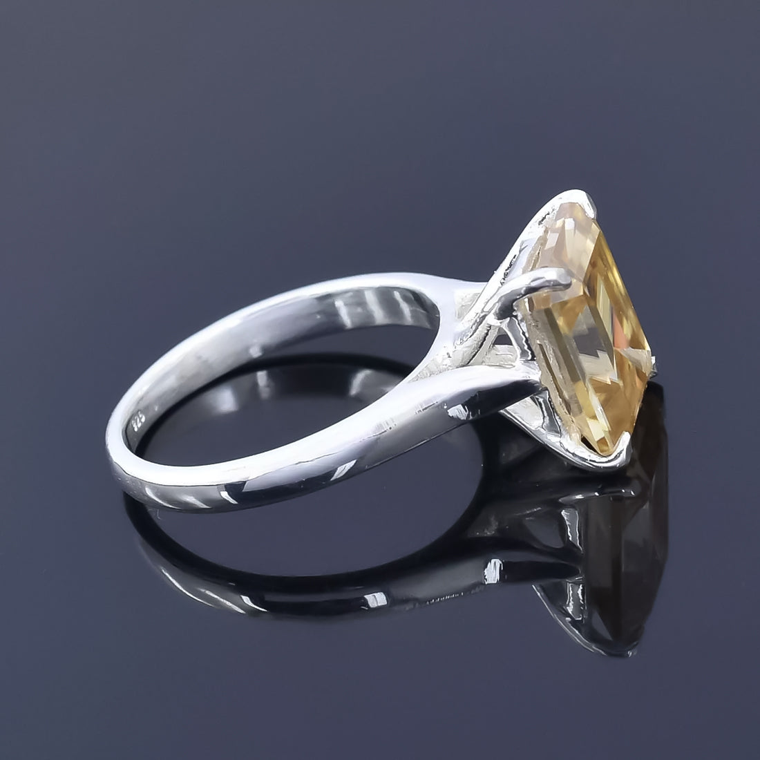 4.7 Ct Champagne Moissanite Emerald Solitaire Ring - 925 Sterling Silver Gold Vermeil