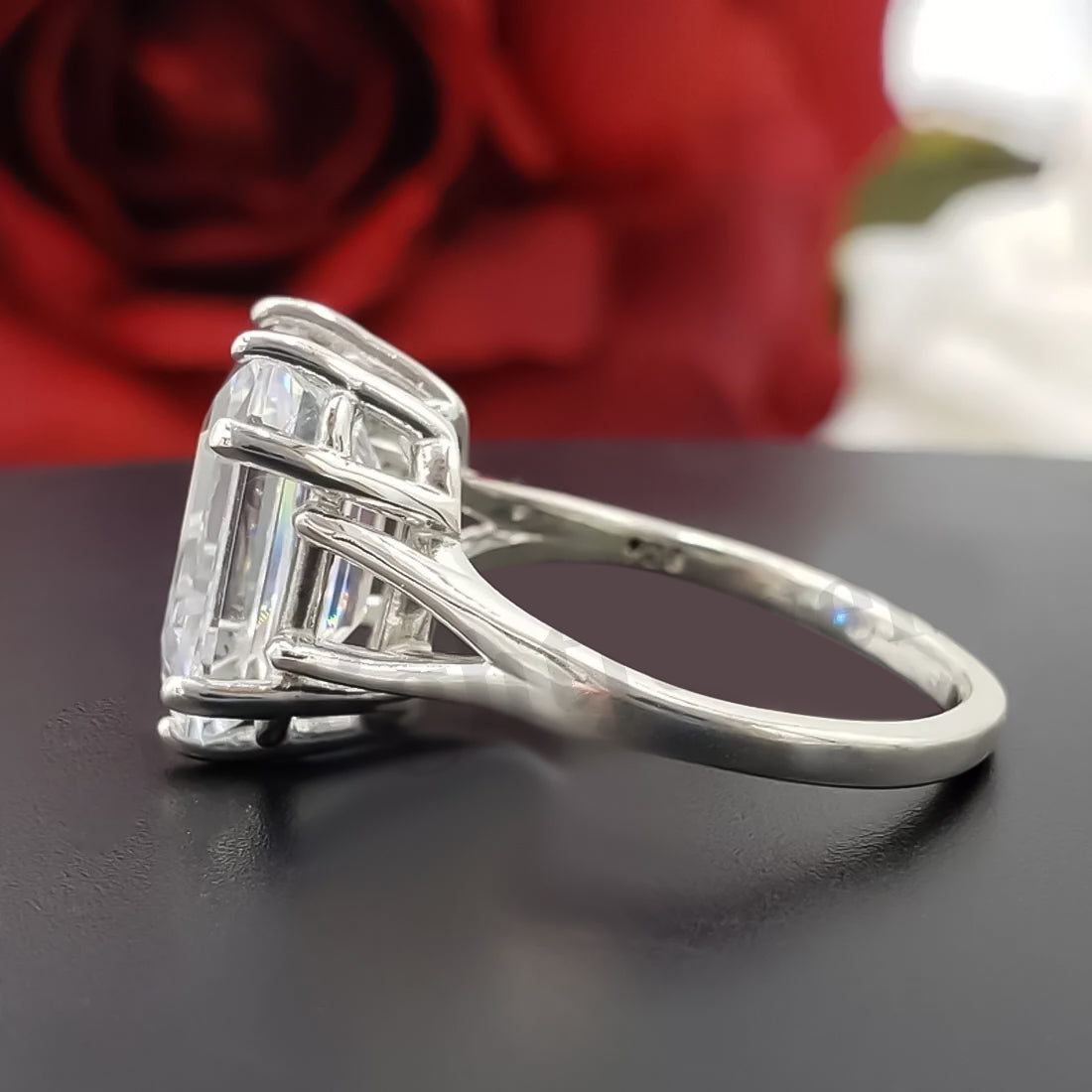 9.25 ct DEW White Moissanite Emerald Solitaire Ring - 18K Gold Vermeil on 925 Sterling Silver