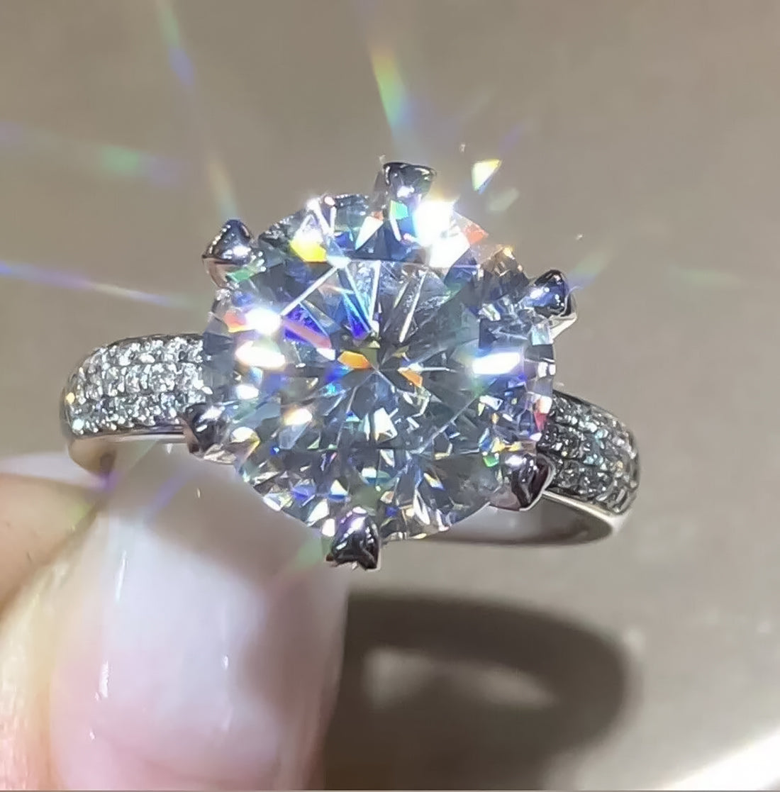 Certified 4.80 ct DEW Round Cut White Moissanite Solitaire Statement Ring 18K Gold Plat 18K Gold Plated