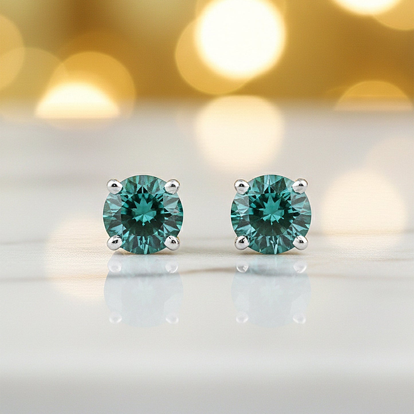 7.00ct DEW Blue Moissanite Round Stud Earrings