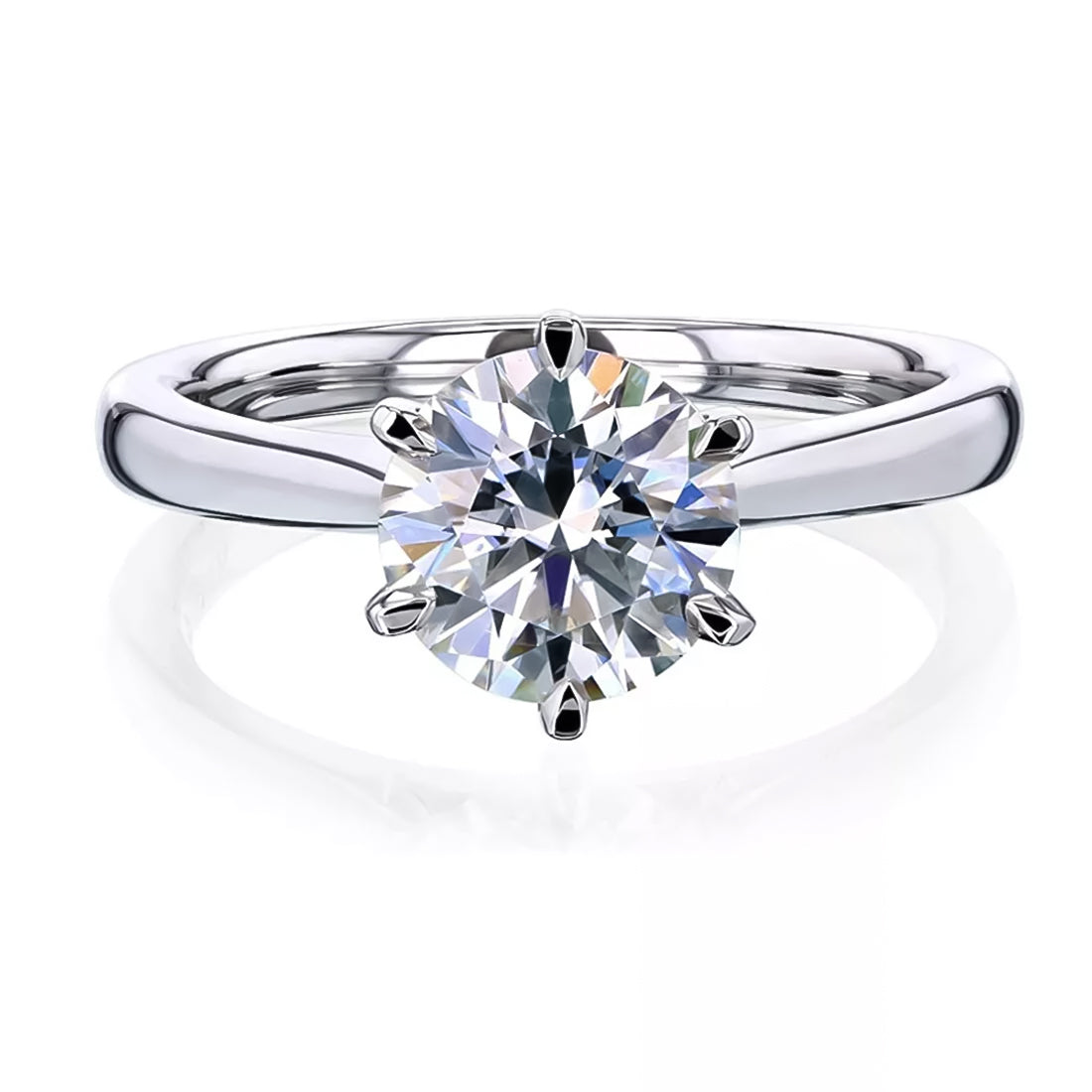 Certified 2 ct DEW Round White Moissanite Solitaire Ring, Double Prongs 18K Gold Plated
