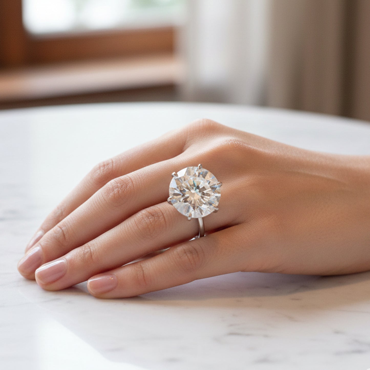 27.0 Ct White Moissanite Round Solitaire Ring - 925 Sterling Silver Gold Vermeil